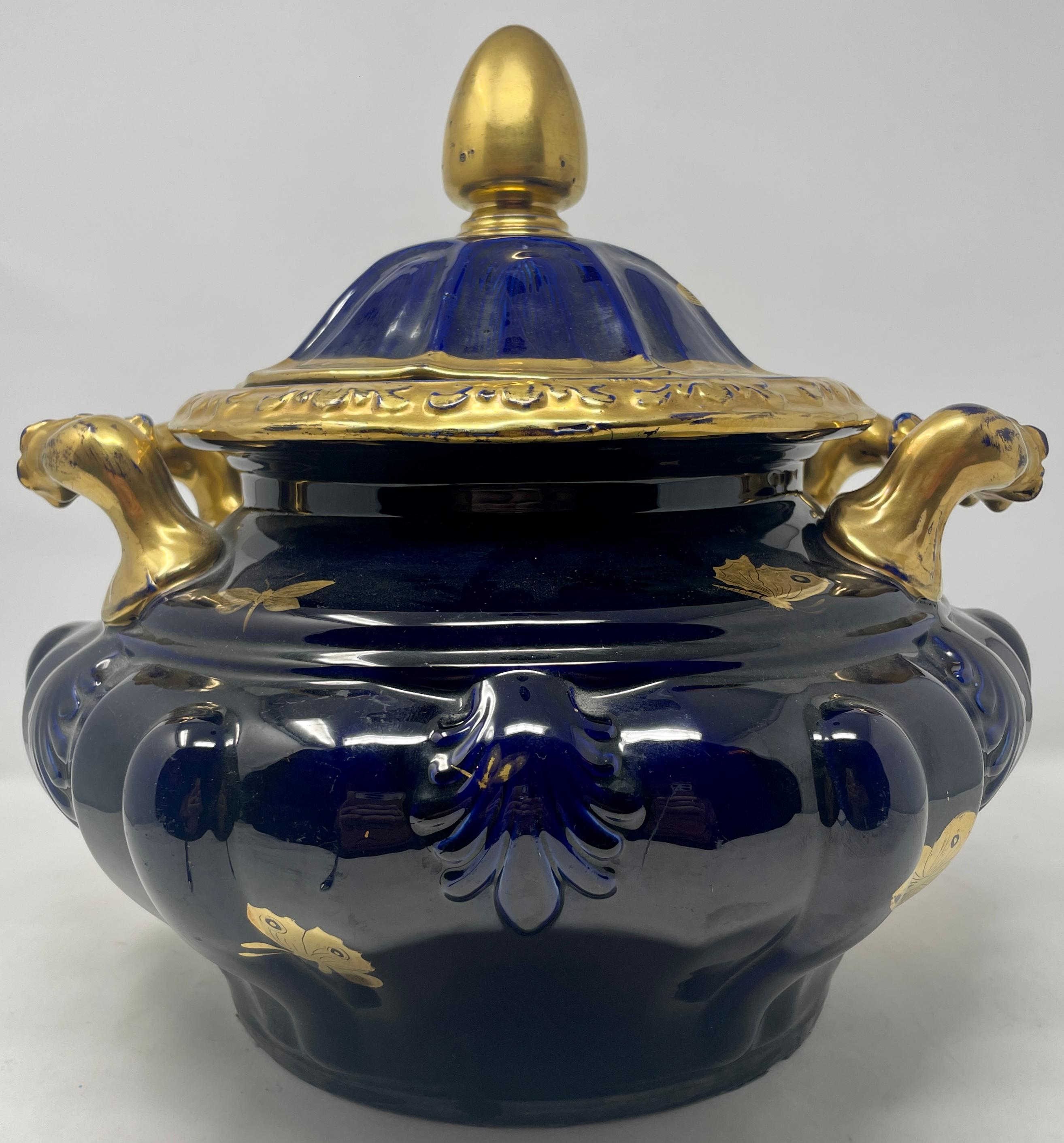 Antique English Cobalt and Gold Ironstone Tureen, circa 1840 For Sale 3
