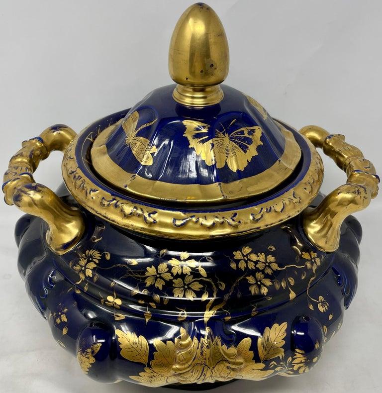 Antique English Cobalt and Gold Ironstone Tureen, circa 1840 For Sale 4