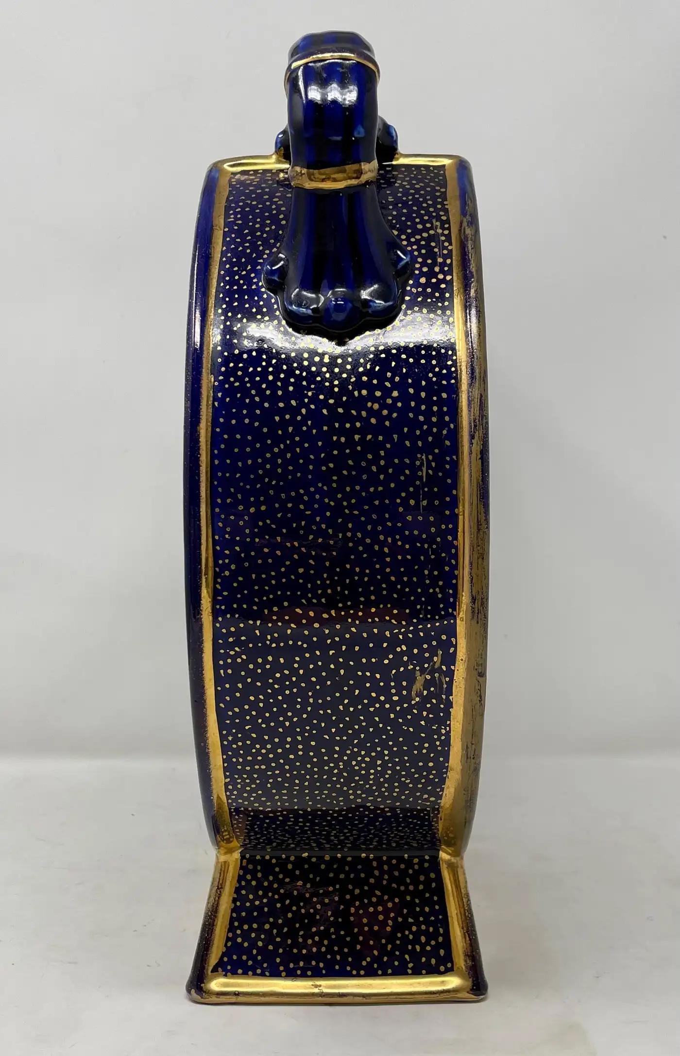 Antique English Cobalt Blue & Gold Porcelain Enameled Moon Vase, Circa 1880's. For Sale 4