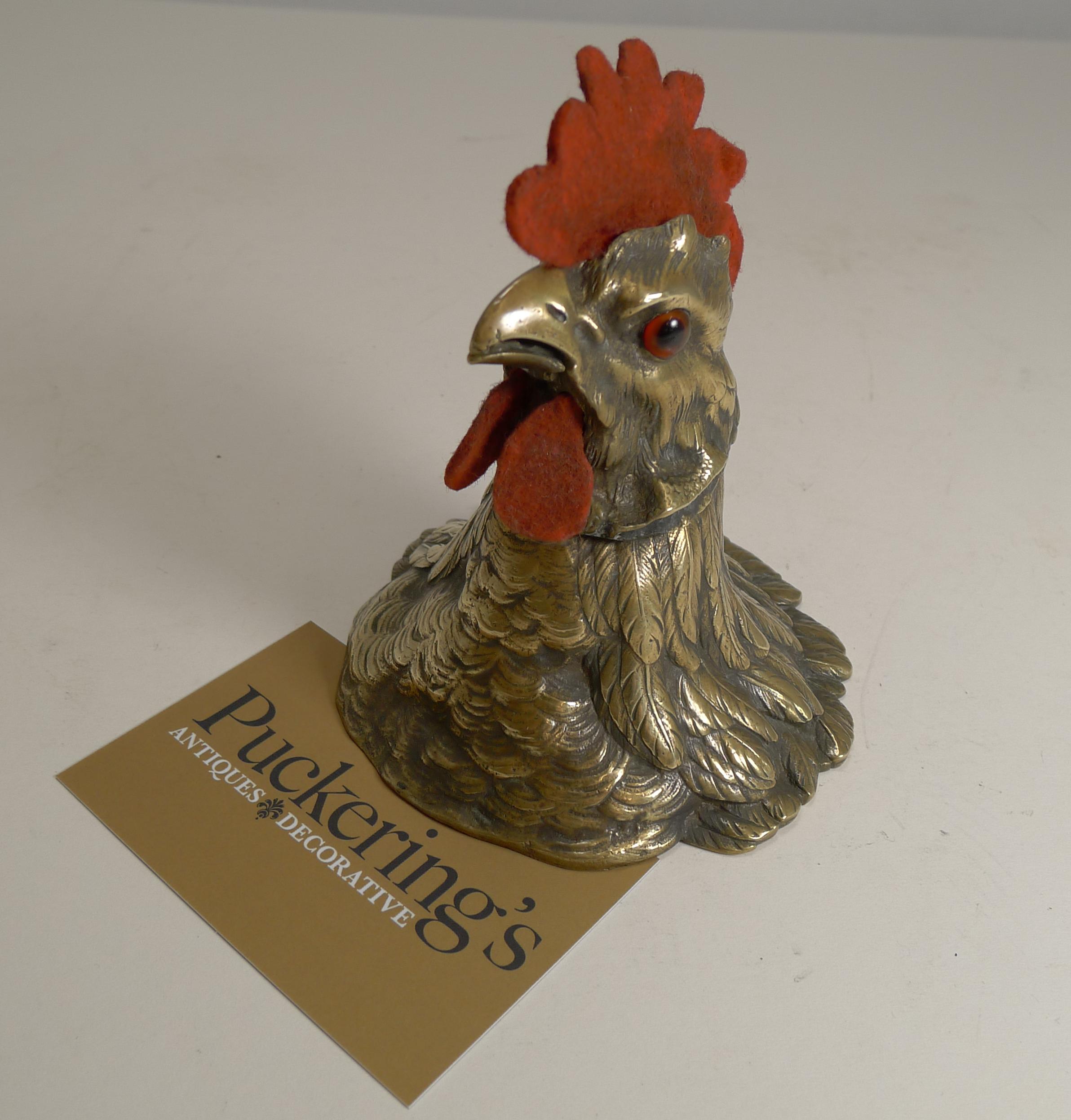 Late 19th Century Antique English Cockerel / Rooster Combined Inkwell / Letter Clip and Nib Wipe