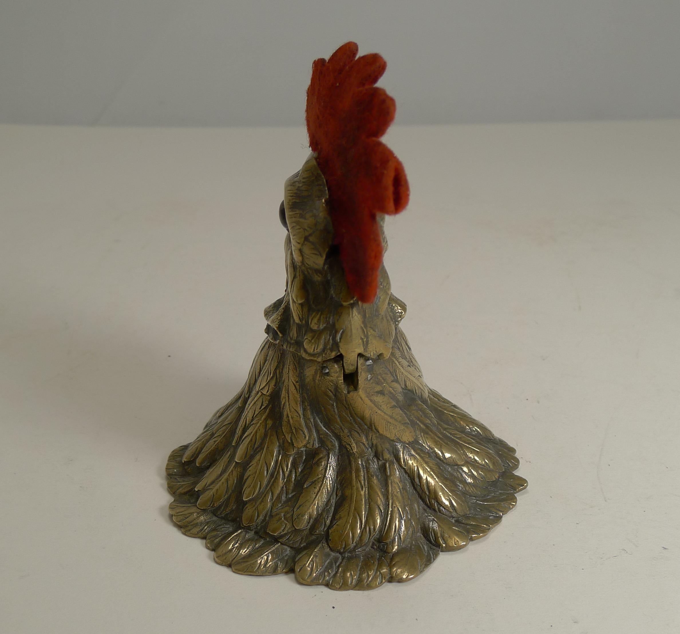 Brass Antique English Cockerel / Rooster Combined Inkwell / Letter Clip and Nib Wipe