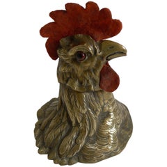 Antique English Cockerel / Rooster Combined Inkwell / Letter Clip and Nib Wipe