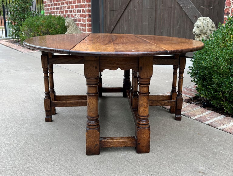 Antique English Coffee Table Bench Drop Leaf Gate Leg Oak Pegged C