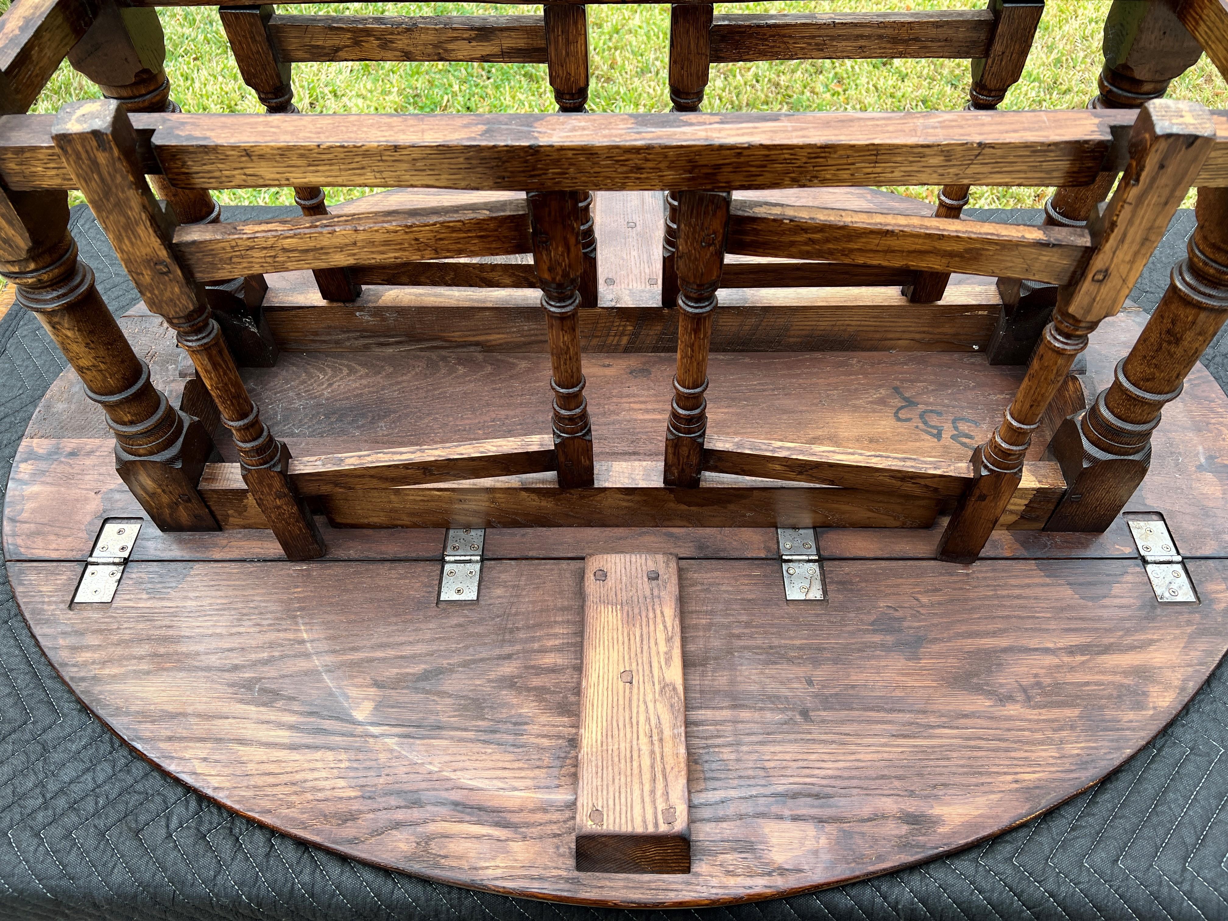 Antique English Coffee Table Bench Drop Leaf Gate Leg Oak Pegged C. 1900 10