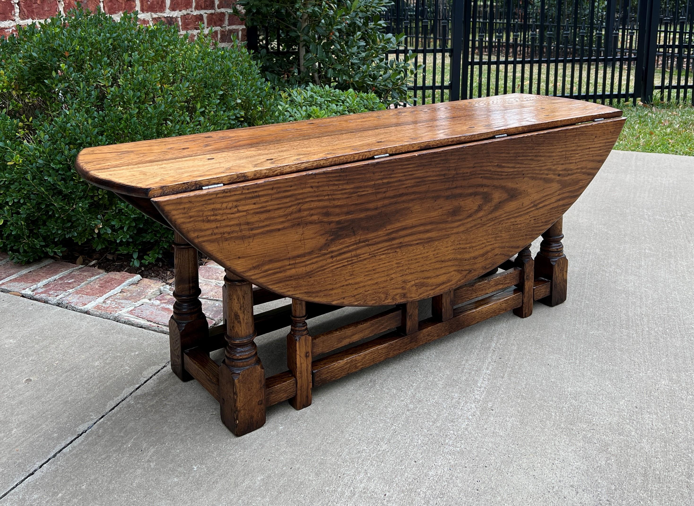 Carved Antique English Coffee Table Bench Drop Leaf Gate Leg Oak Pegged C. 1900
