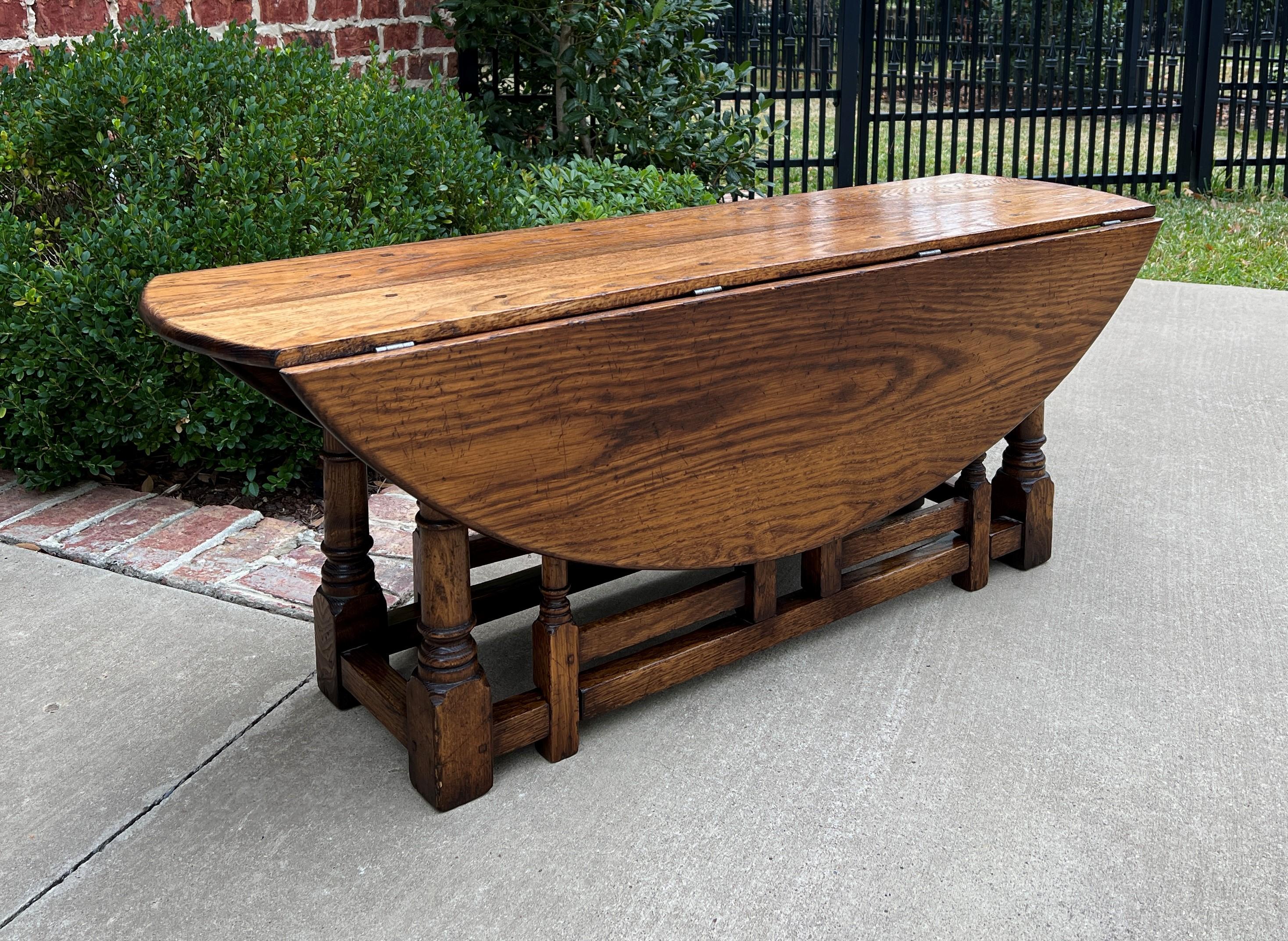 Carved Antique English Coffee Table Bench Drop Leaf Gate Leg Oak Pegged C. 1900 For Sale