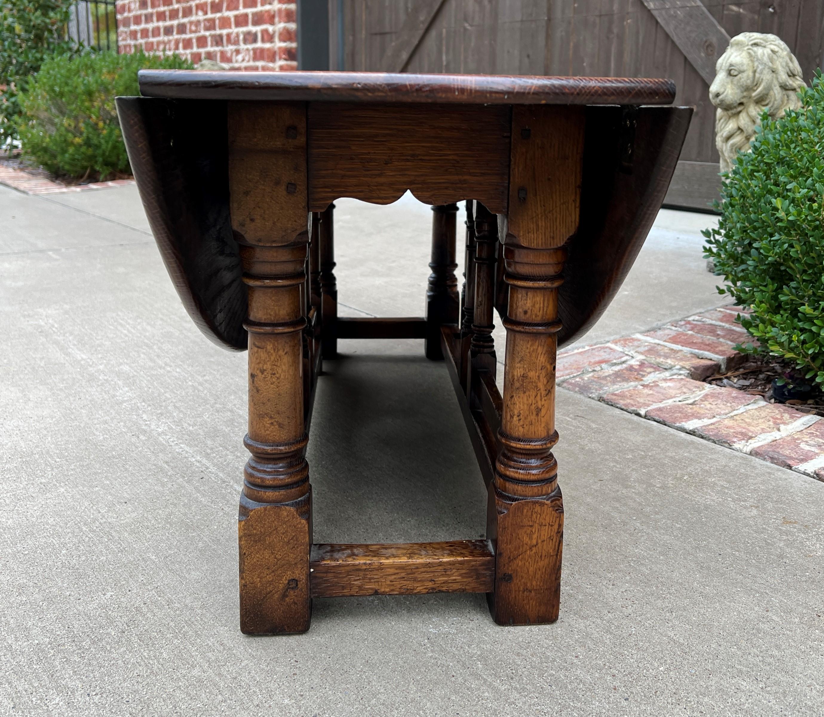 Early 20th Century Antique English Coffee Table Bench Drop Leaf Gate Leg Oak Pegged C. 1900