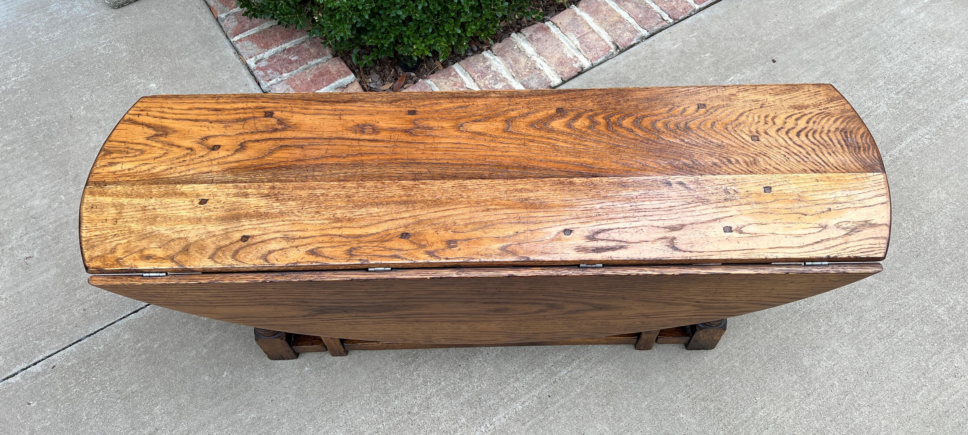 Antique English Coffee Table Bench Drop Leaf Gate Leg Oak Pegged C. 1900 For Sale 1