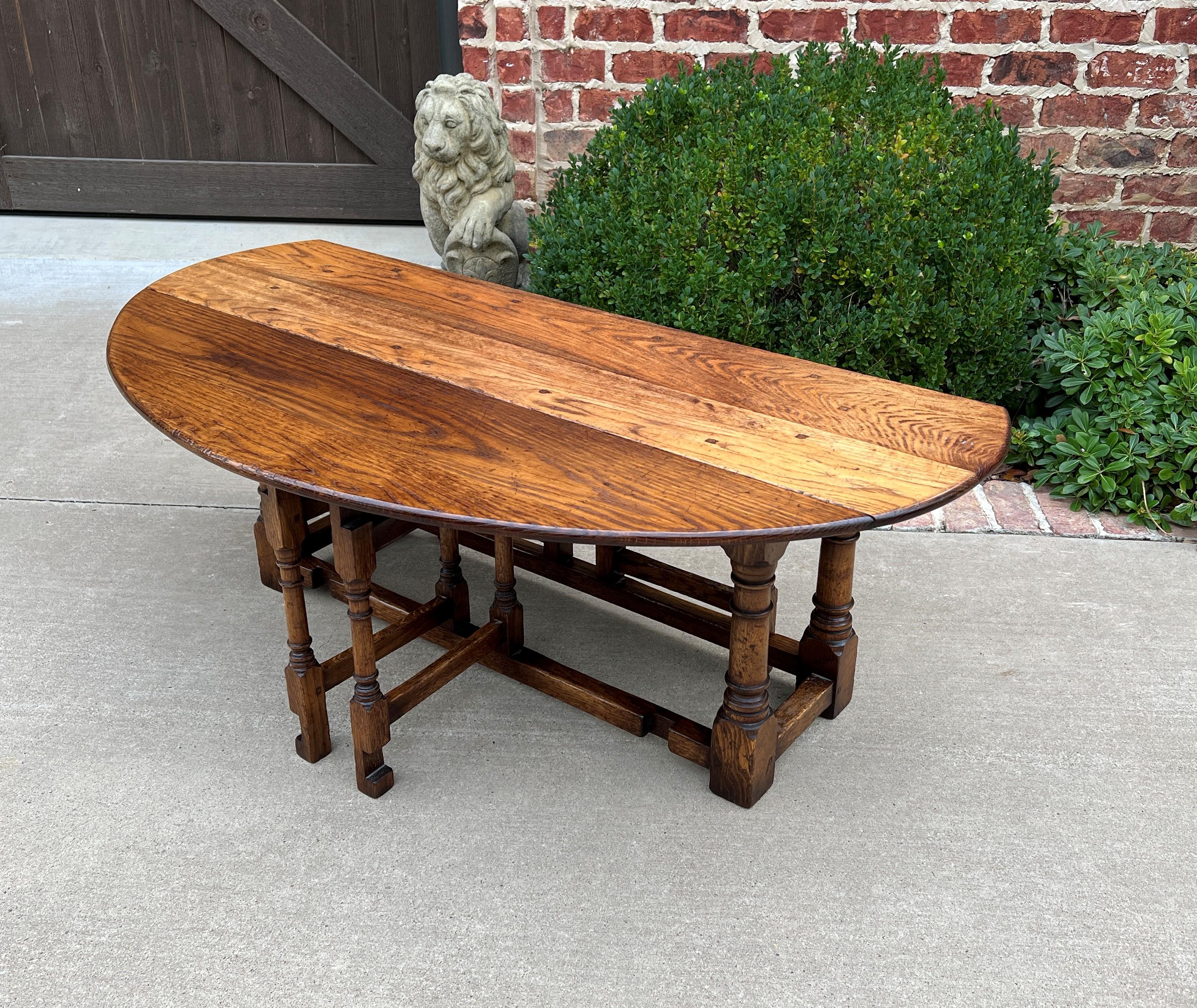 Antique English Coffee Table Bench Drop Leaf Gate Leg Oak Pegged C. 1900 2