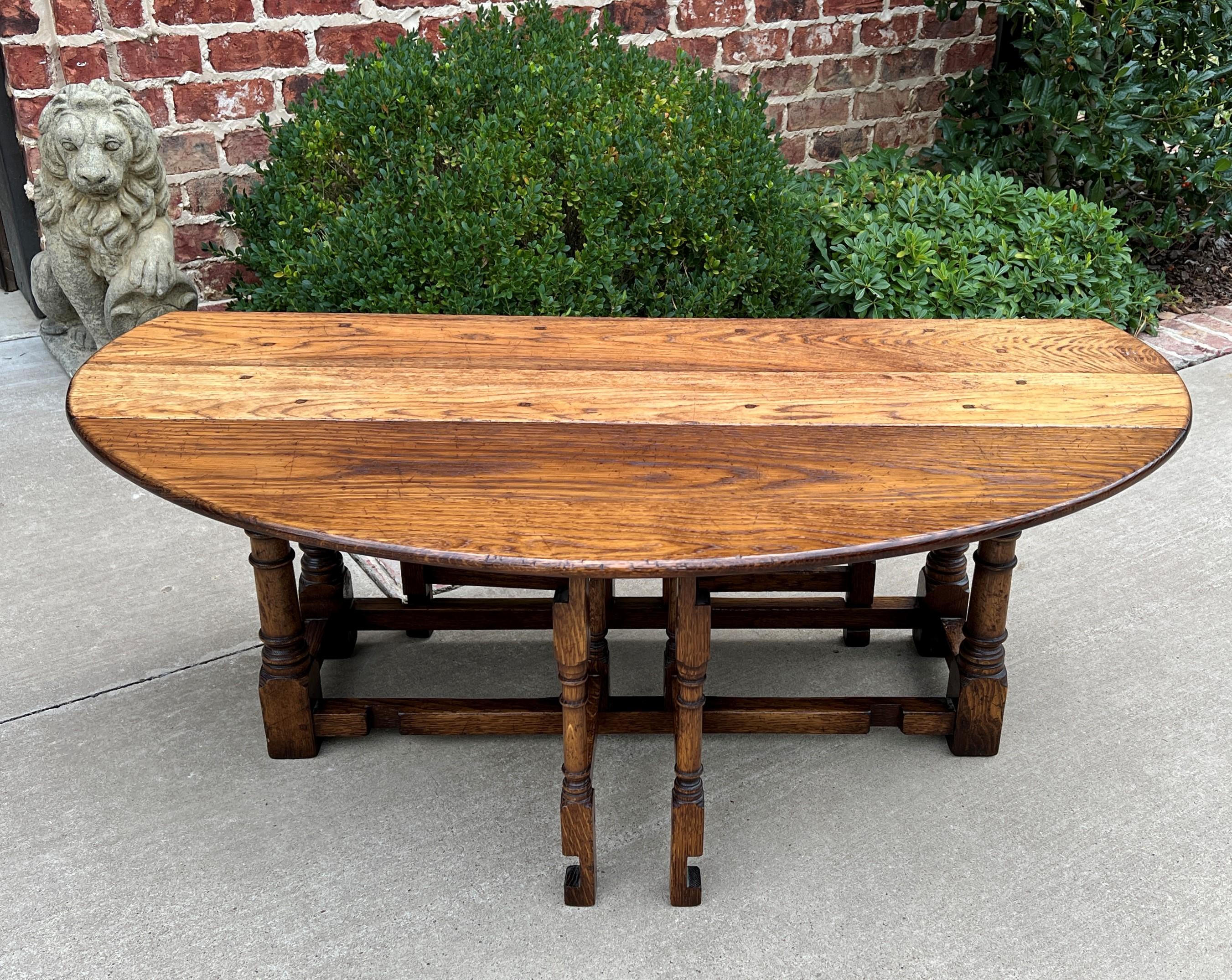 Antique English Coffee Table Bench Drop Leaf Gate Leg Oak Pegged C. 1900 3