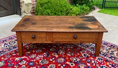 Antique English Coffee Table Farmhouse Rustic Oak Drawers Shaker Legs Mid-19th C