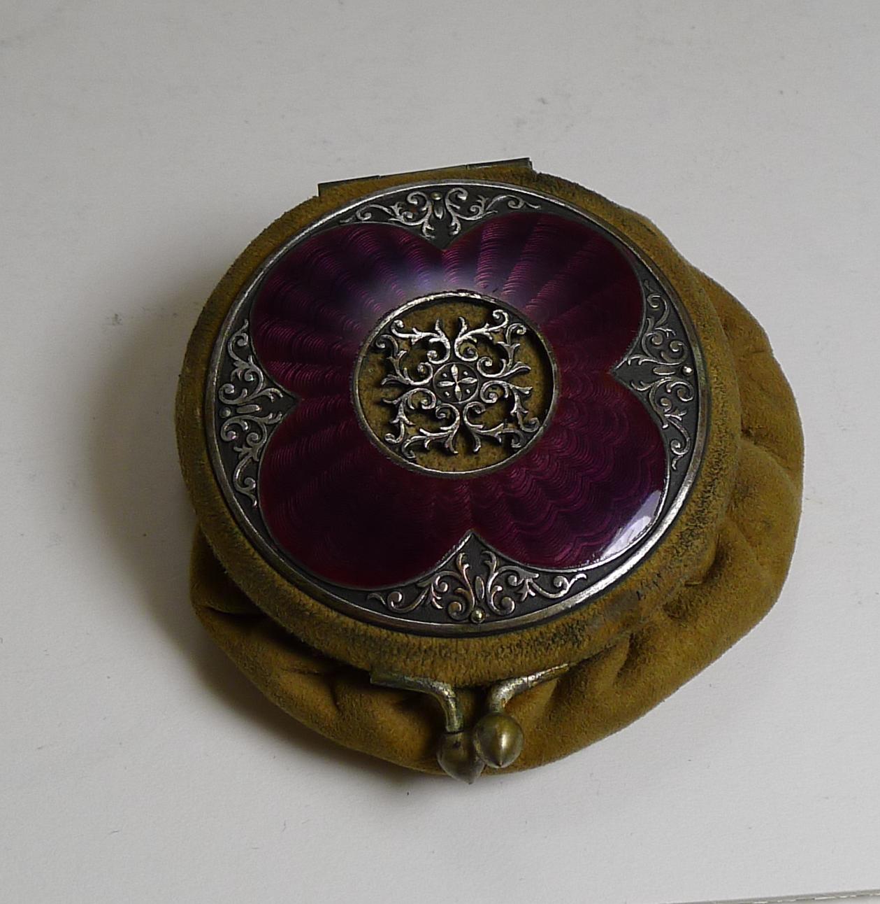 Edwardian Antique English Coin Purse, Stunning Purple Guilloche Enamel