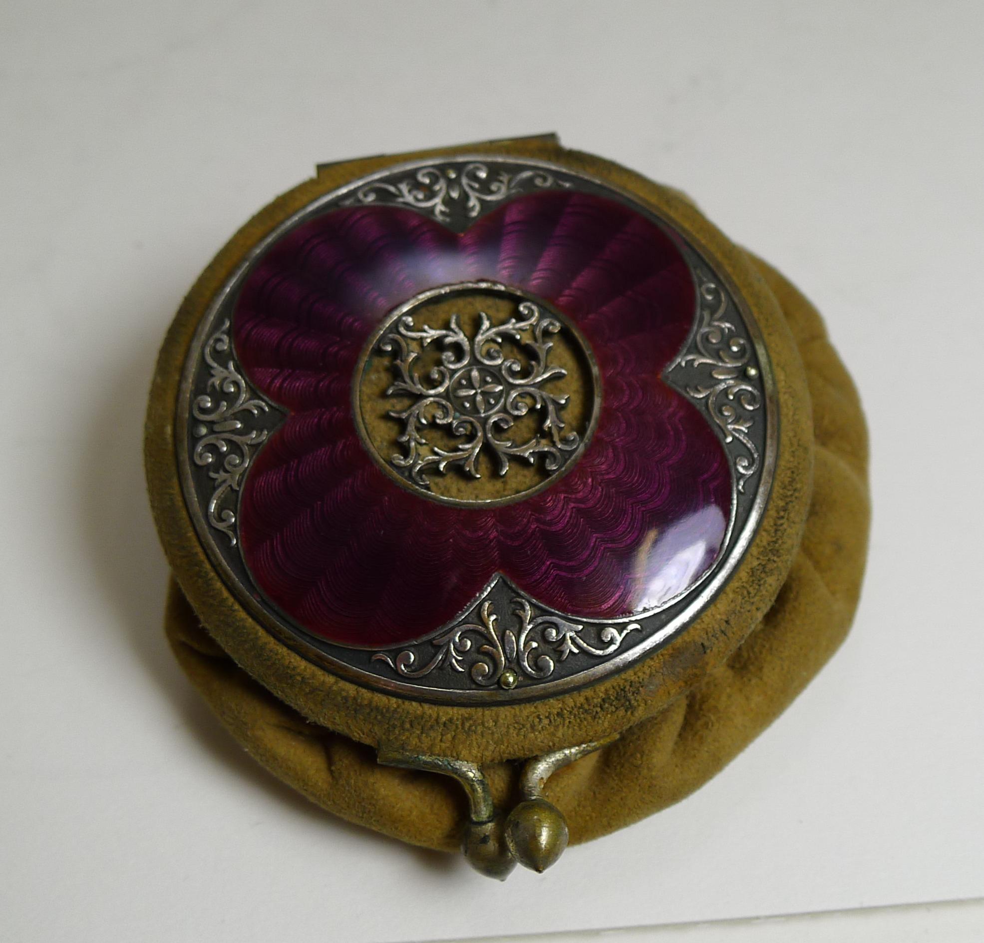 Antique English Coin Purse, Stunning Purple Guilloche Enamel In Good Condition In Bath, GB