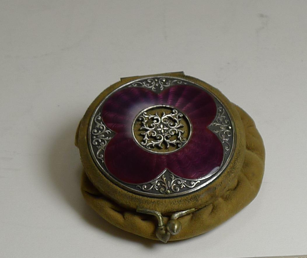 Early 20th Century Antique English Coin Purse, Stunning Purple Guilloche Enamel