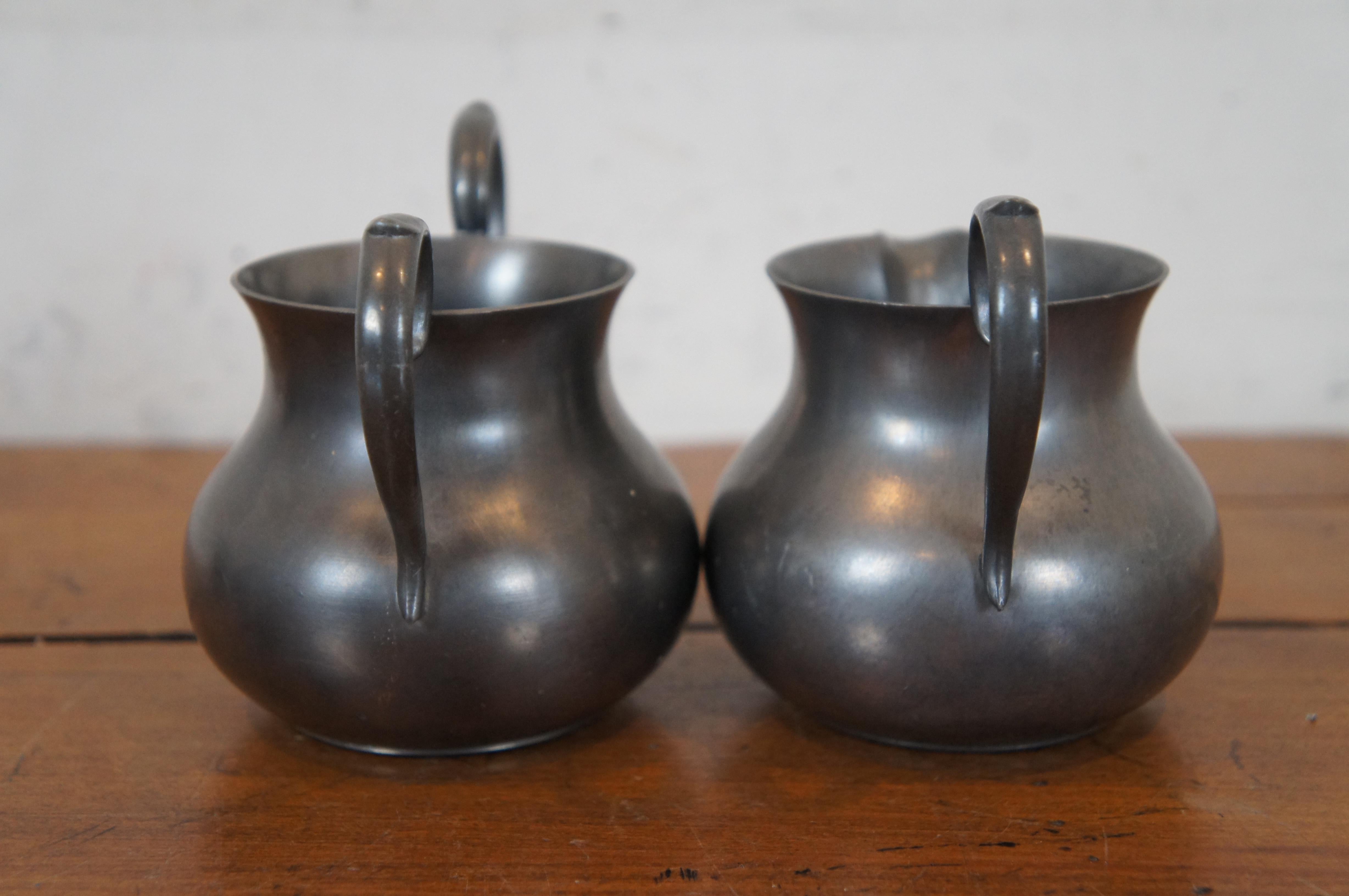 British Colonial Antique English Colonial Pewter Creamer Pitcher & Sugar Bowl Serving Set For Sale