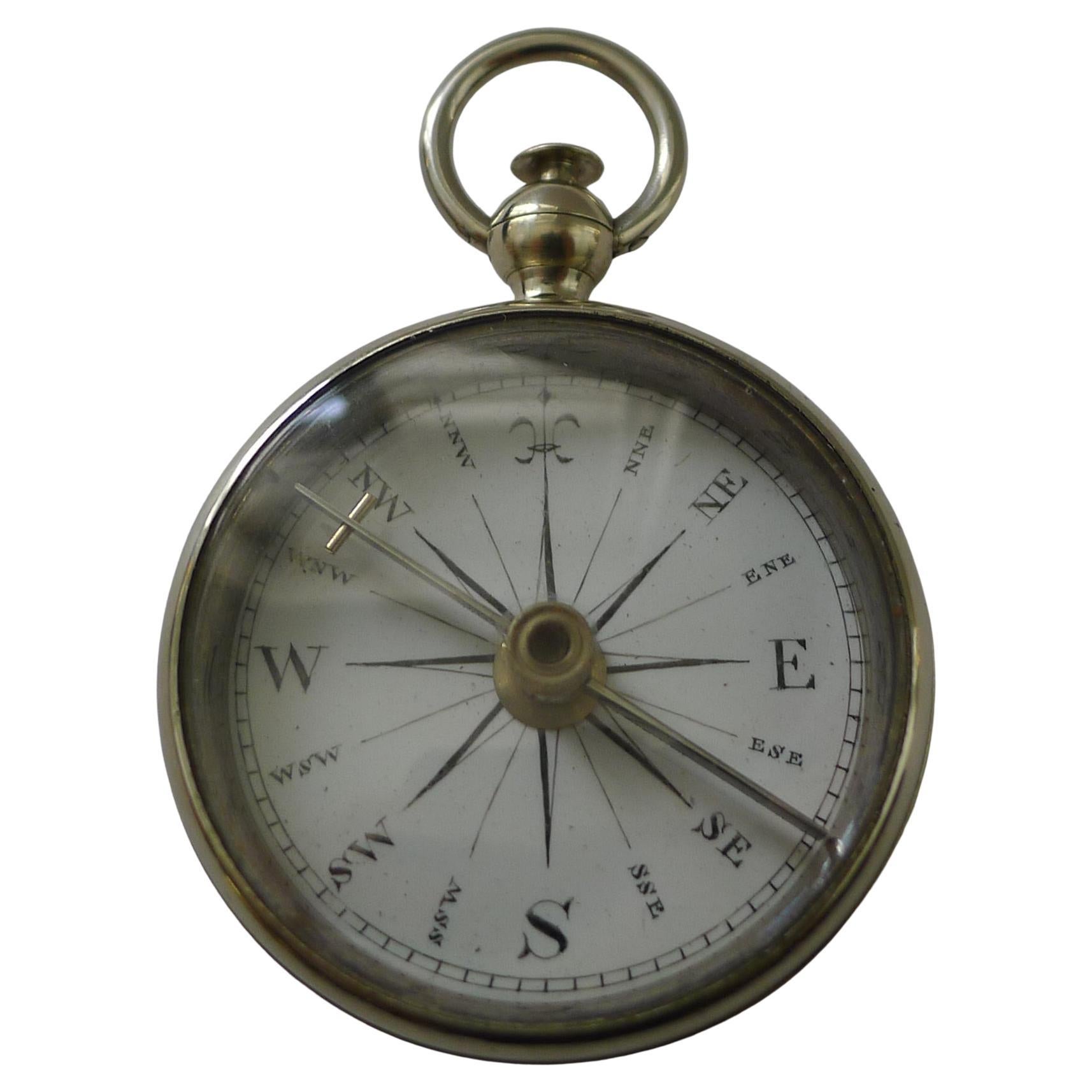 Brújula Inglesa Antigua En Estuche Con Esfera De Esmalte Blanco; Georgiana C.1820