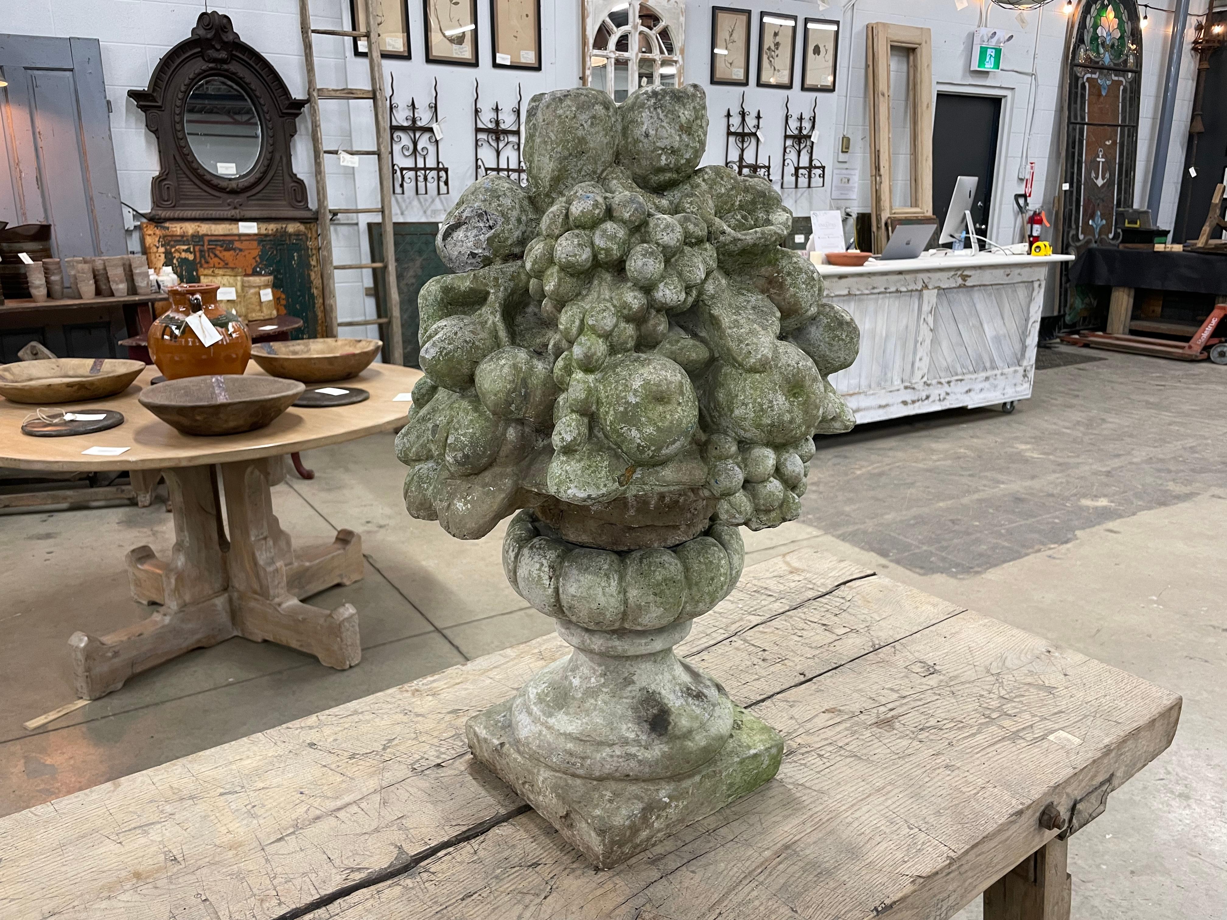 Cast Antique English Composite Stone Fruit Basket For Sale