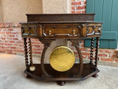 Antique English Console Hall Table Jacobean Carved Oak Barley Twist Gong c1880