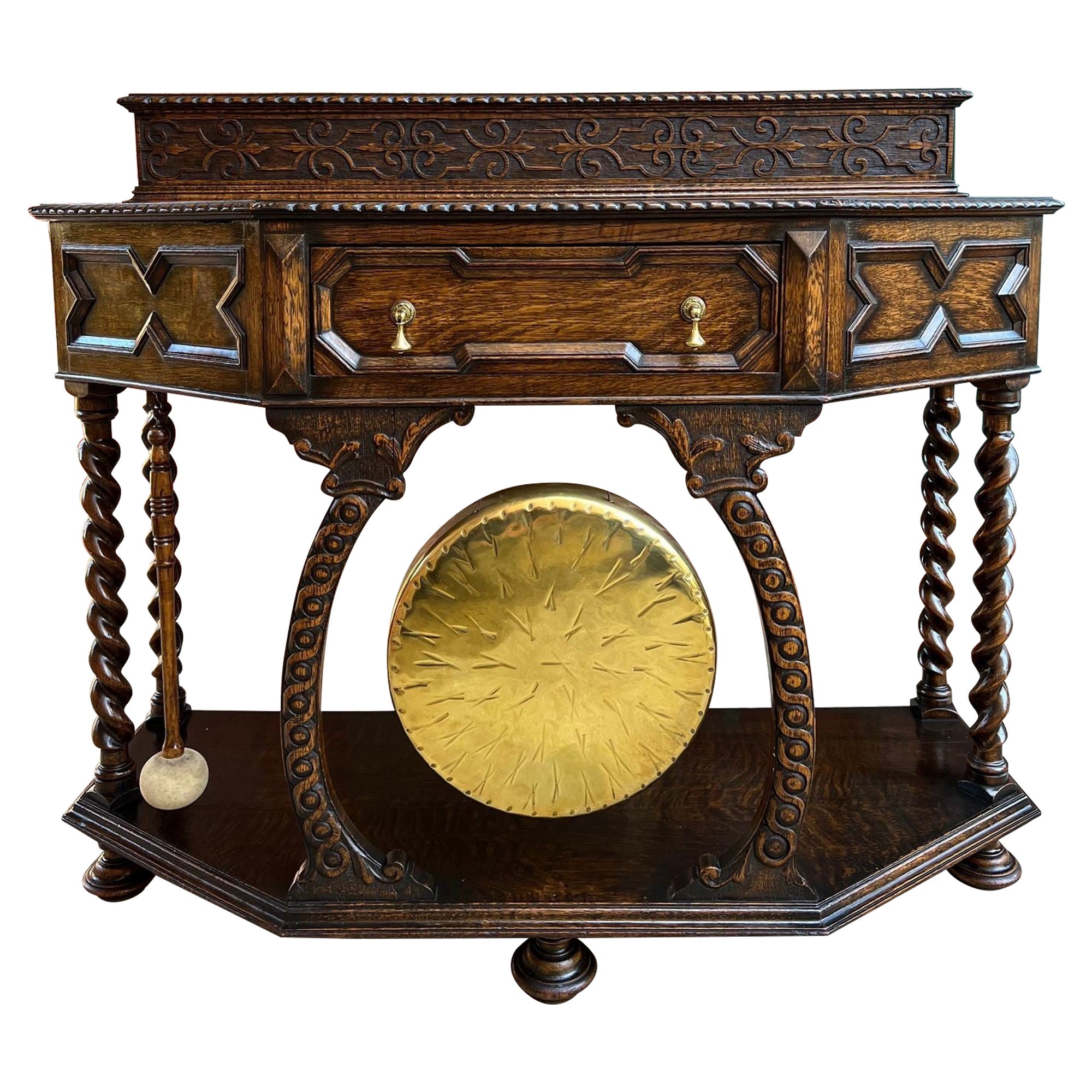 Antike englische Konsole Hall Tisch Jacobean geschnitzt Eiche Gerste Twist Gong c1880 im Angebot