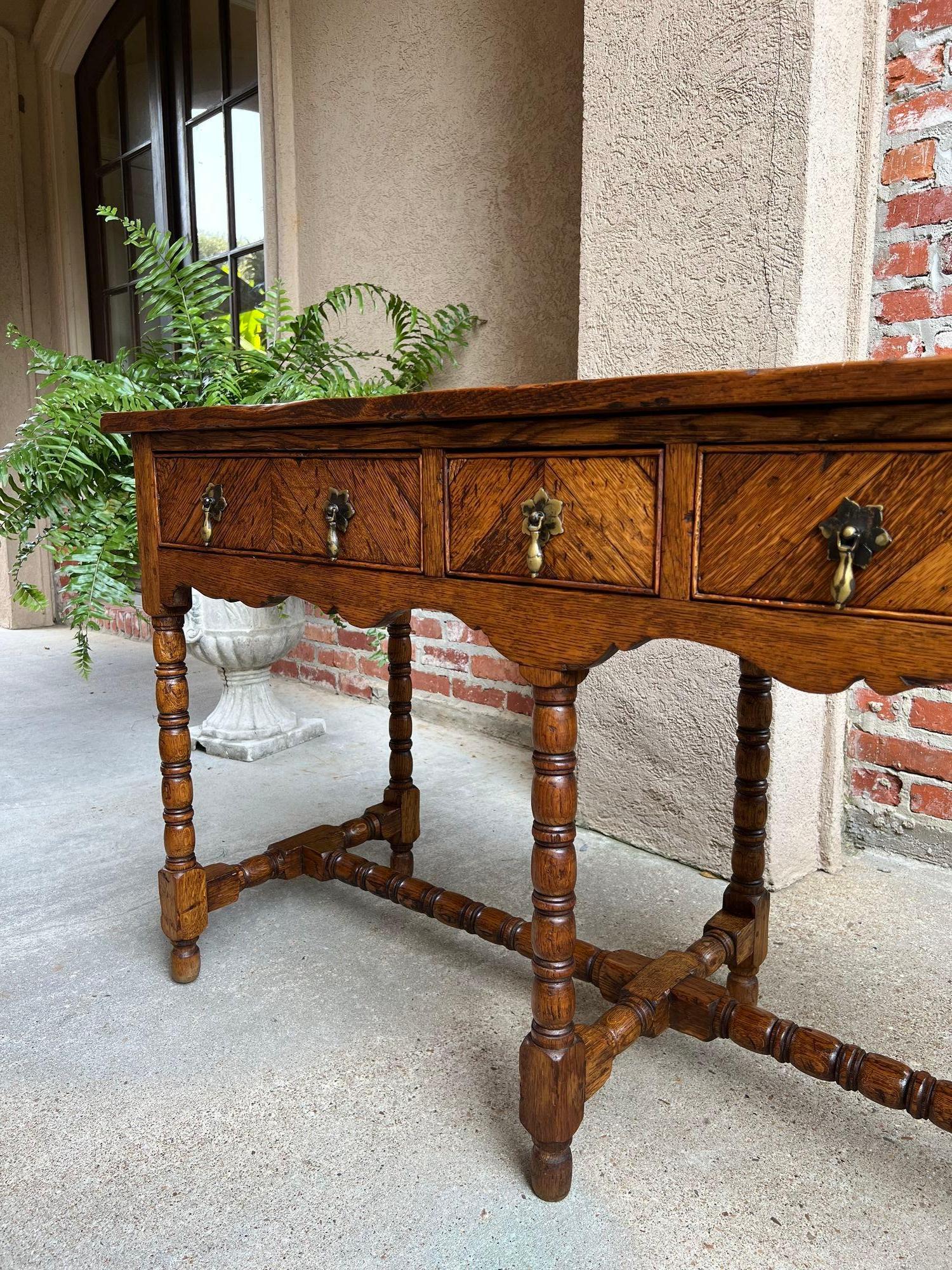 Antique English Console Hall Table Slender Carved Oak 6 Bobbin Legs Sideboard 6
