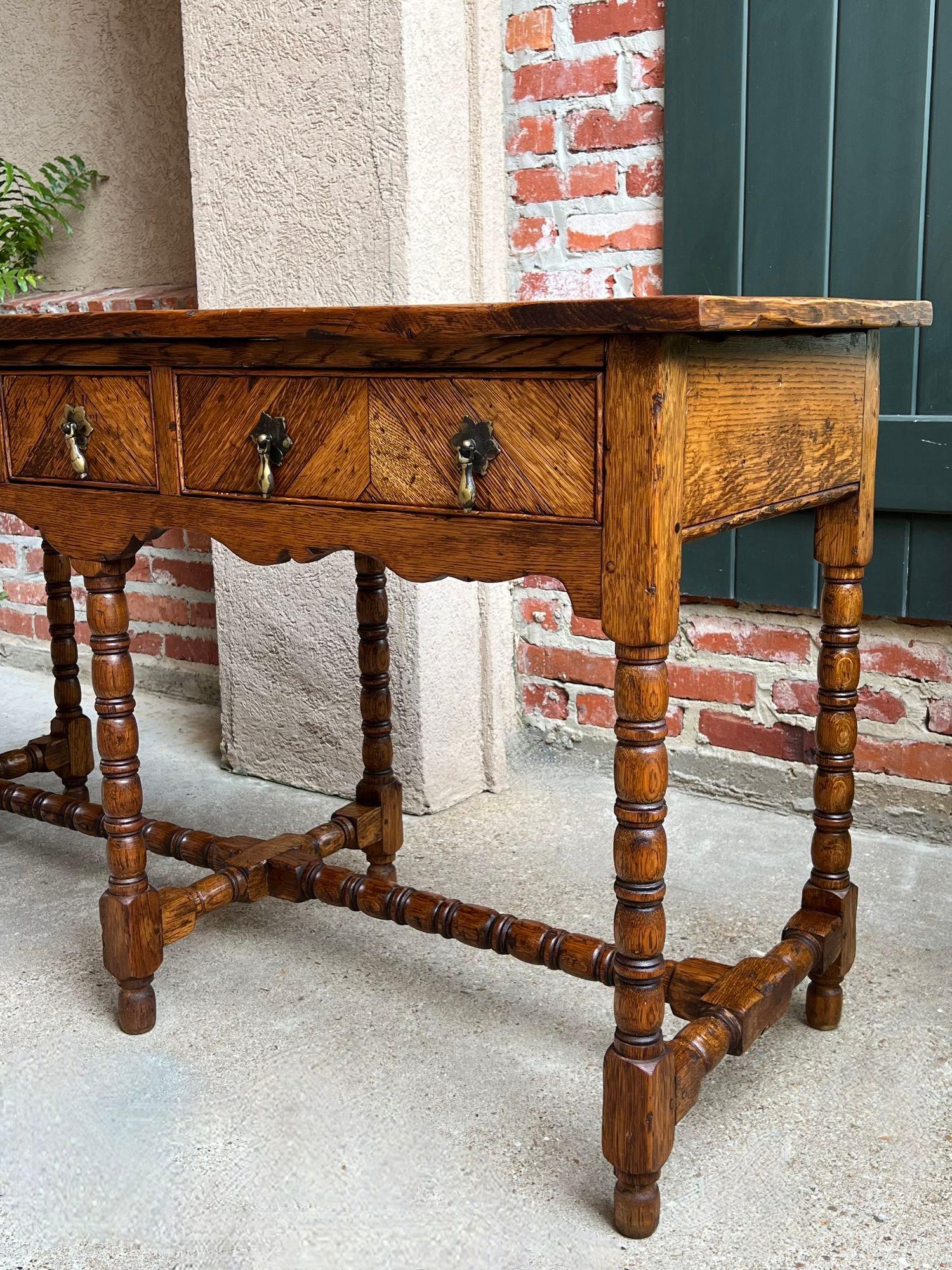 Antique English Console Hall Table Slender Carved Oak 6 Bobbin Legs Sideboard 7