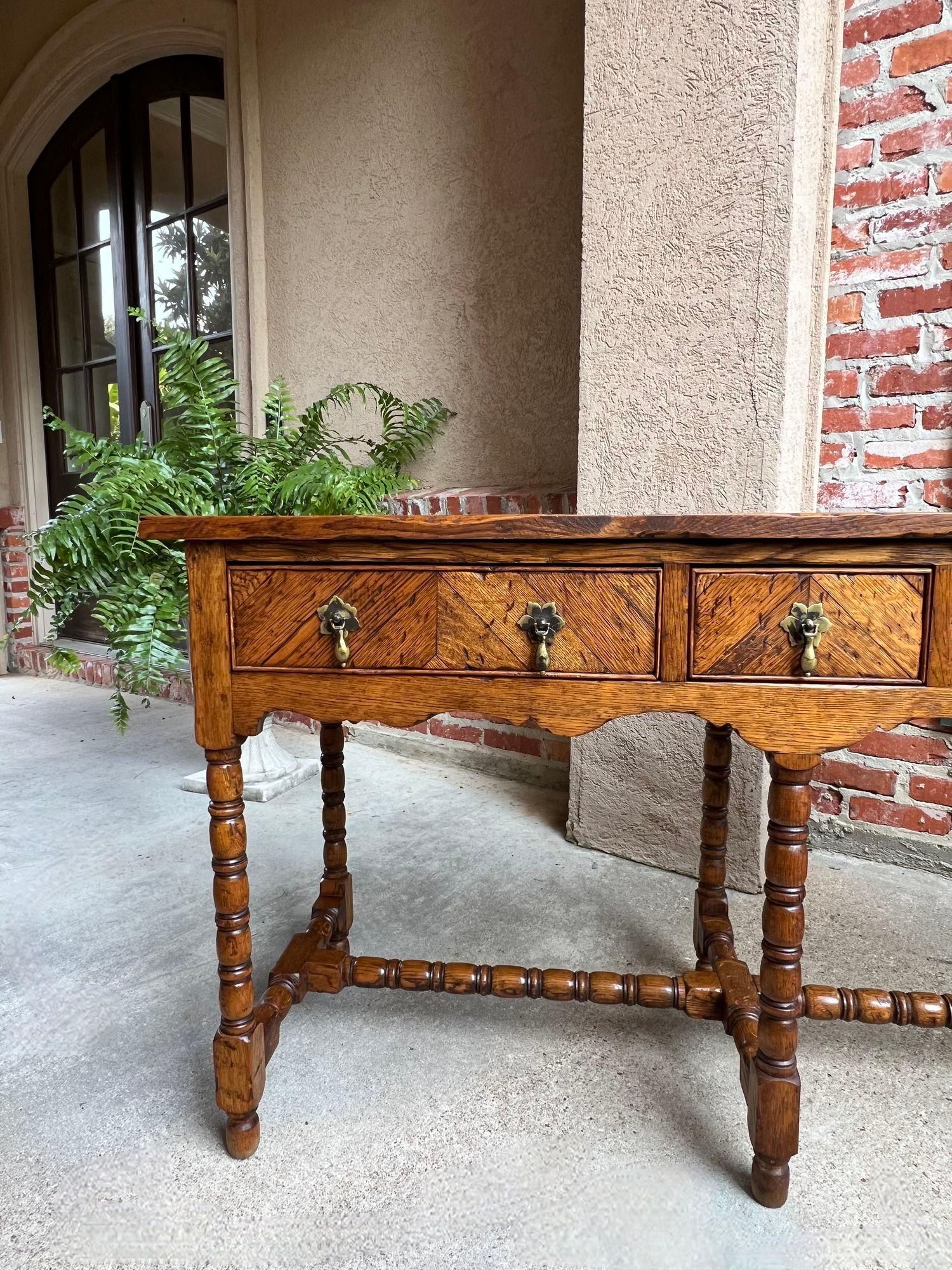 Antique English Console Hall Table Slender Carved Oak 6 Bobbin Legs Sideboard 8