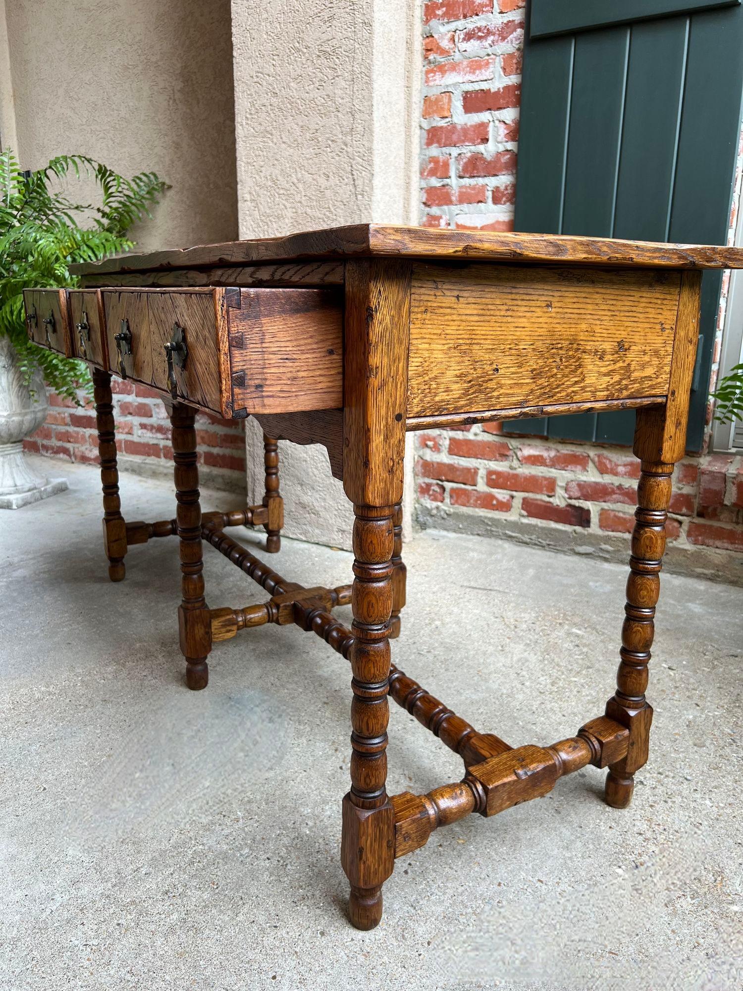 Antique English Console Hall Table Slender Carved Oak 6 Bobbin Legs Sideboard 9