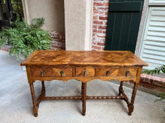 Antique English Console Hall Table Slender Carved Oak 6 Bobbin Legs Sideboard