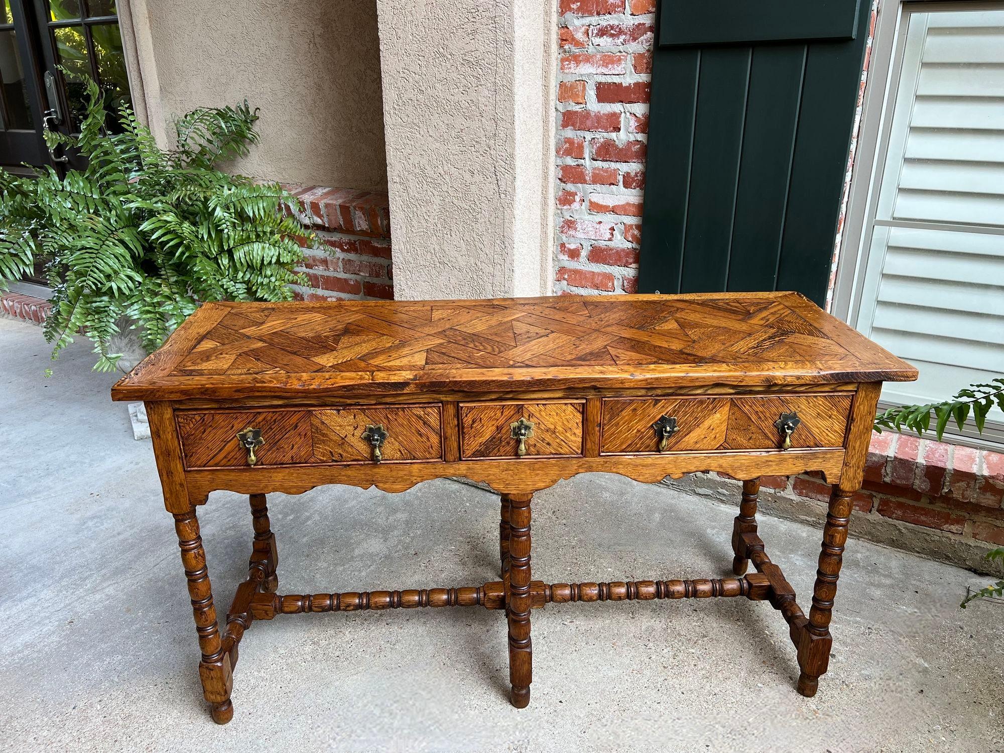 British Colonial Antique English Console Hall Table Slender Carved Oak 6 Bobbin Legs Sideboard