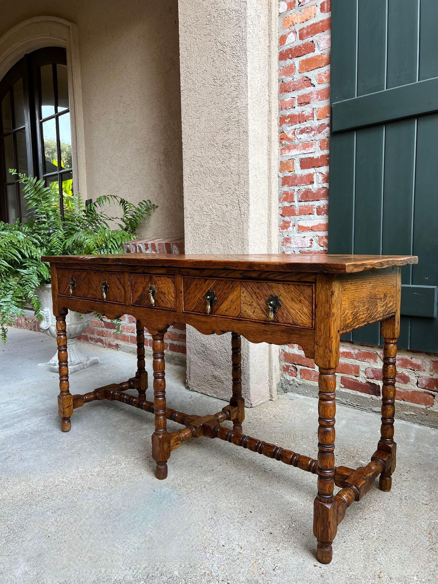 20th Century Antique English Console Hall Table Slender Carved Oak 6 Bobbin Legs Sideboard