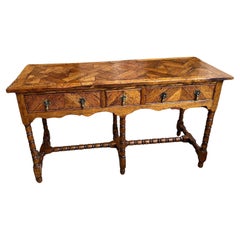 Antique English Console Hall Table Slender Carved Oak 6 Bobbin Legs Sideboard