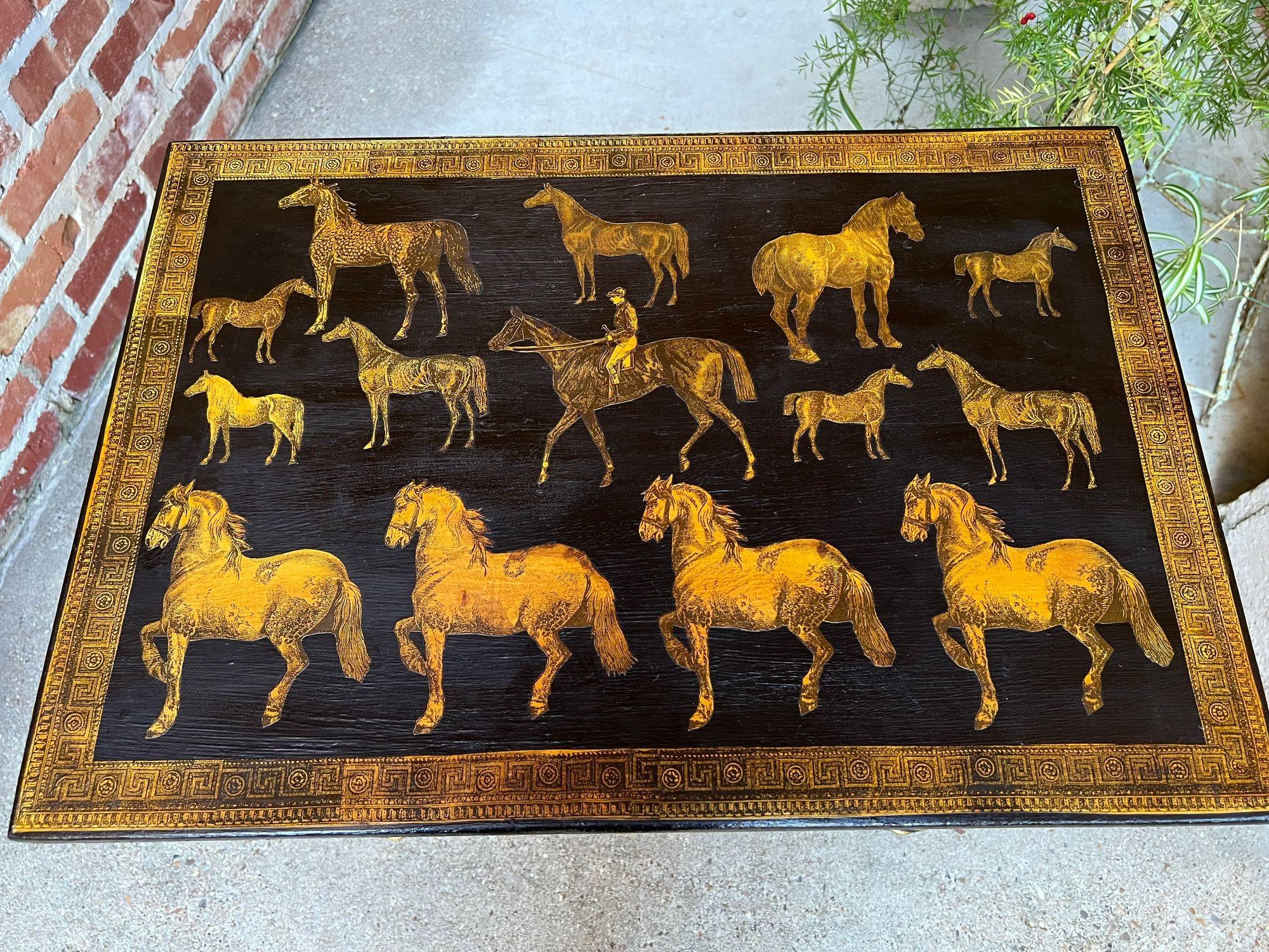 Ancienne console anglaise Table d'appoint Découpage Cheval Equestre Chasse au Renard c1890 en vente 2