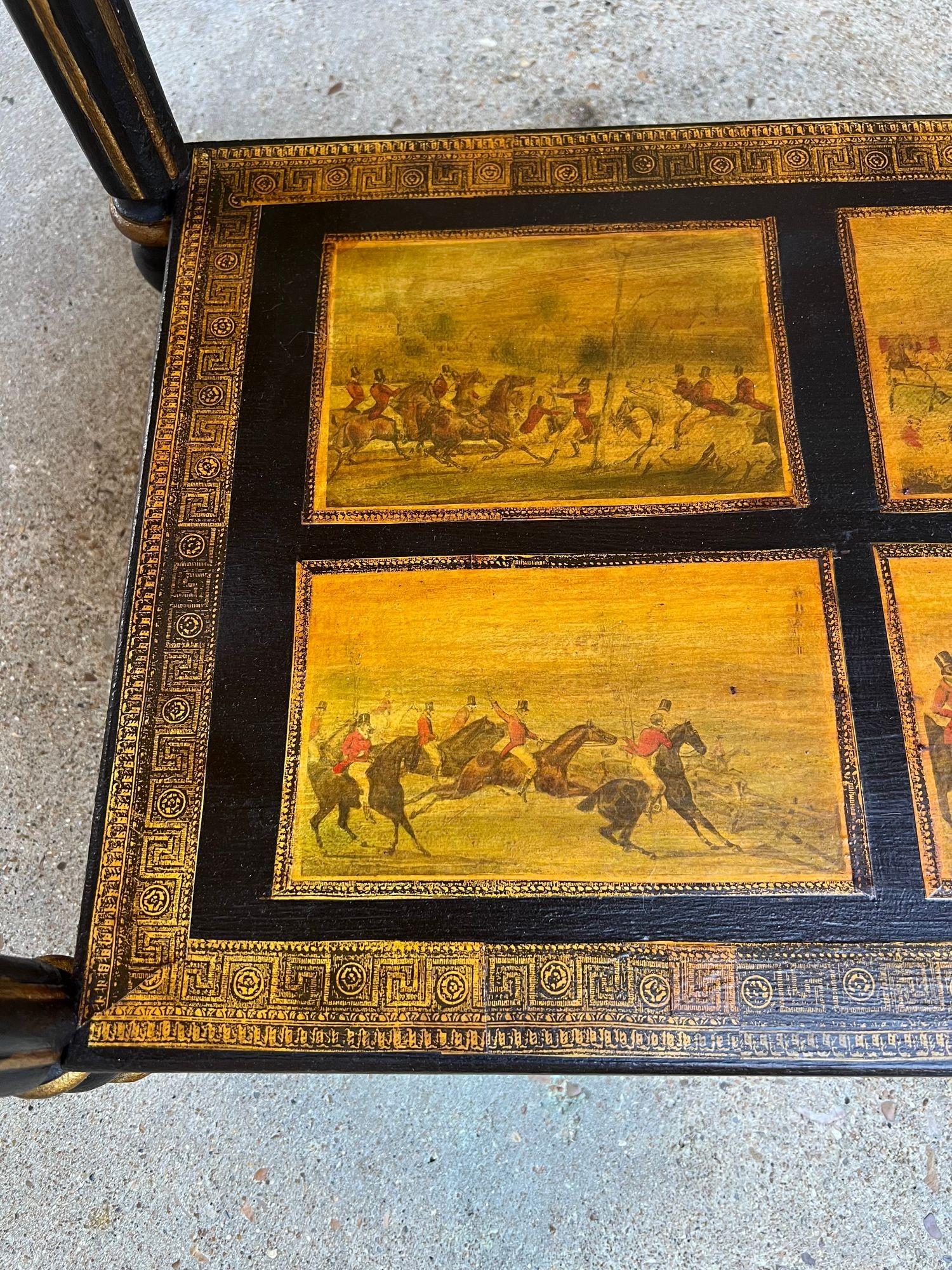 Ancienne console anglaise Table d'appoint Découpage Cheval Equestre Chasse au Renard c1890 en vente 11