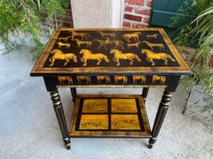 Antique English Console Side Table Decoupage Horse Equestrian Fox Hunt c1890