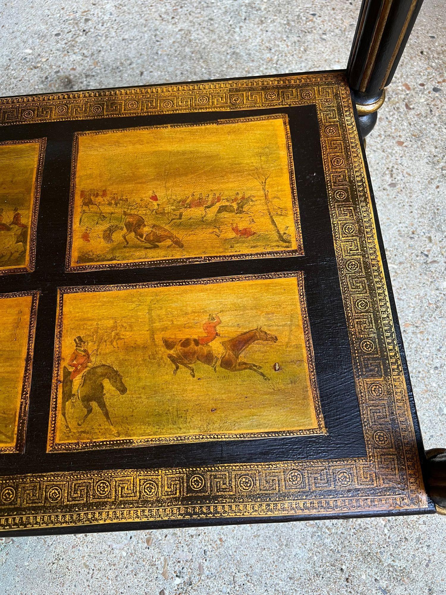 Ancienne console anglaise Table d'appoint Découpage Cheval Equestre Chasse au Renard c1890 en vente 12