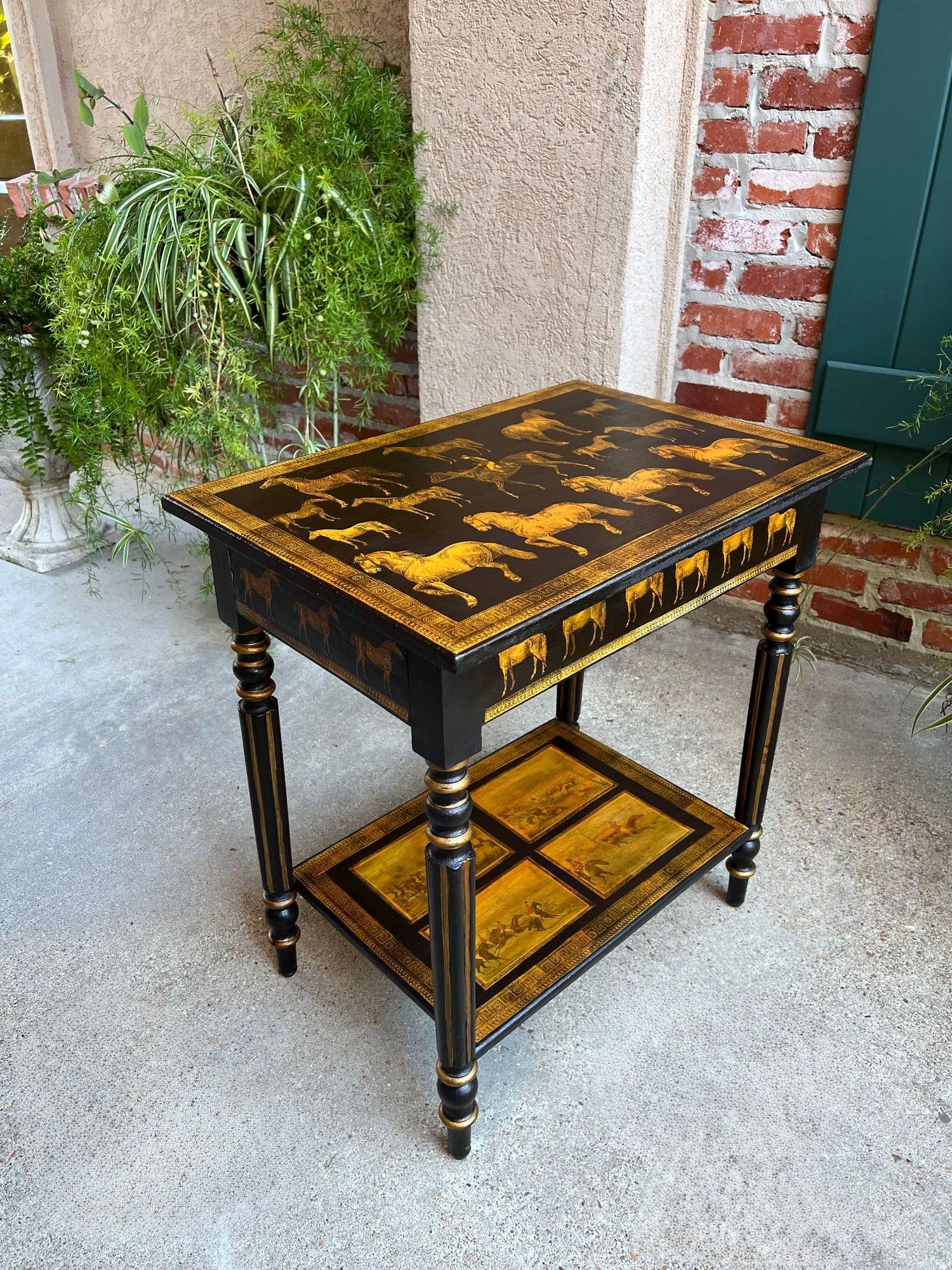 Britannique Ancienne console anglaise Table d'appoint Découpage Cheval Equestre Chasse au Renard c1890 en vente