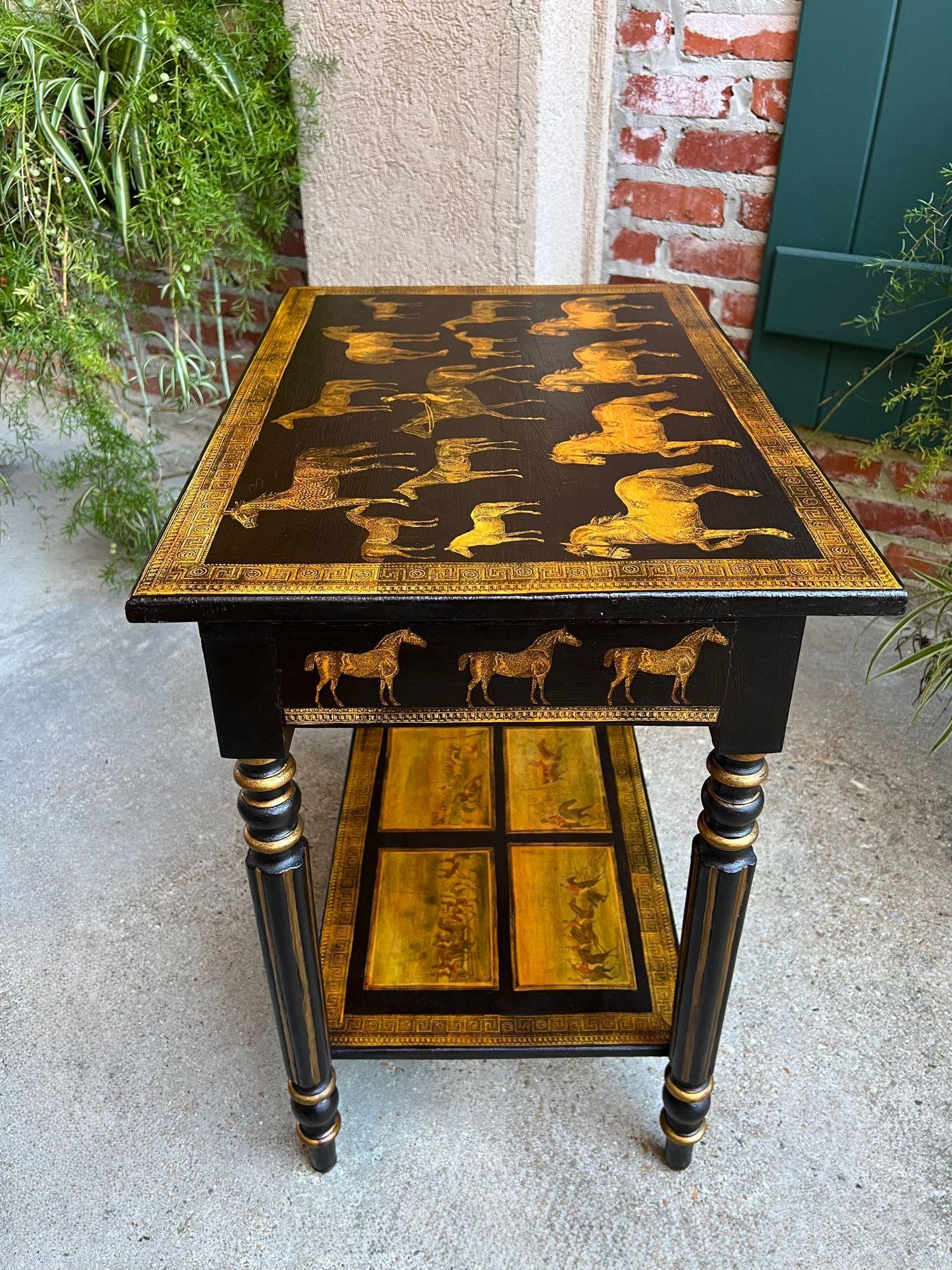 Ancienne console anglaise Table d'appoint Découpage Cheval Equestre Chasse au Renard c1890 Bon état - En vente à Shreveport, LA