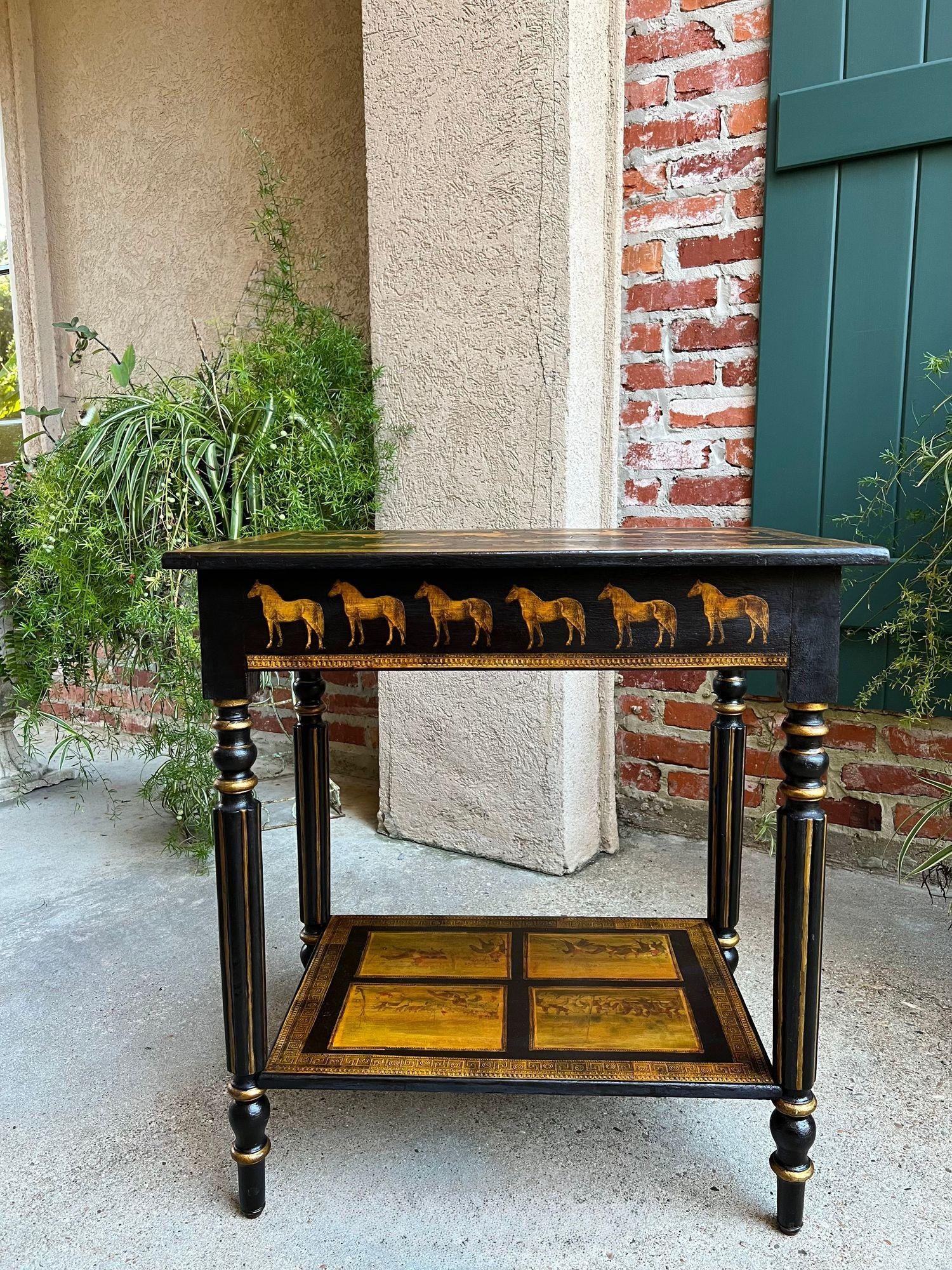 XIXe siècle Ancienne console anglaise Table d'appoint Découpage Cheval Equestre Chasse au Renard c1890 en vente