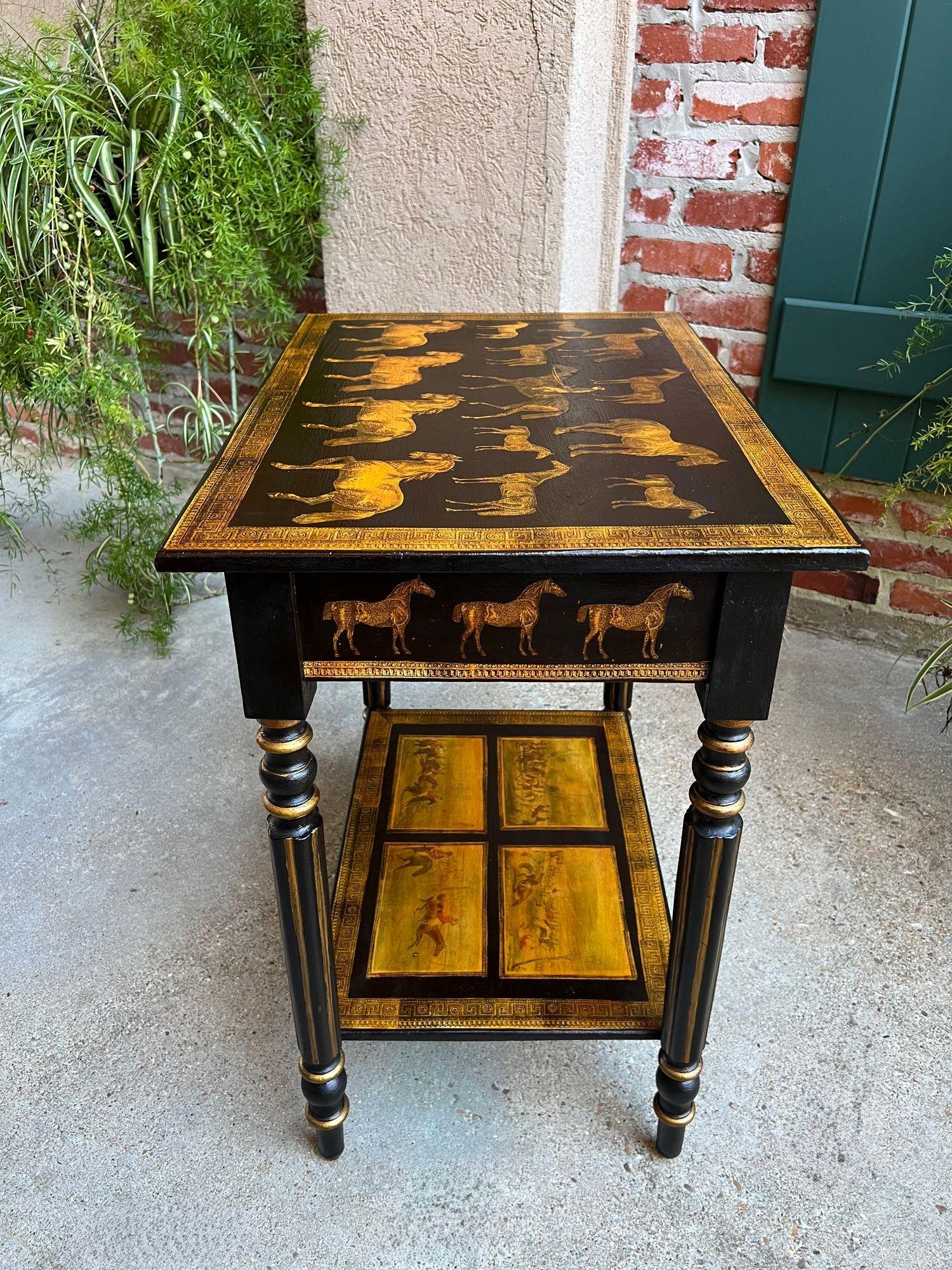 Bois Ancienne console anglaise Table d'appoint Découpage Cheval Equestre Chasse au Renard c1890 en vente