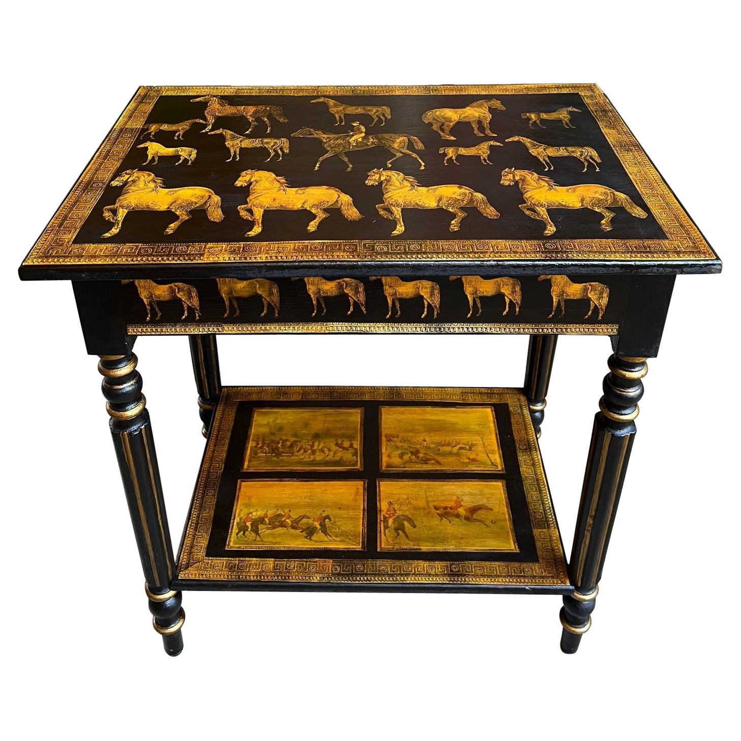 Ancienne console anglaise Table d'appoint Découpage Cheval Equestre Chasse au Renard c1890 en vente