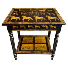 Antique English Console Side Table Decoupage Horse Equestrian Fox Hunt c1890