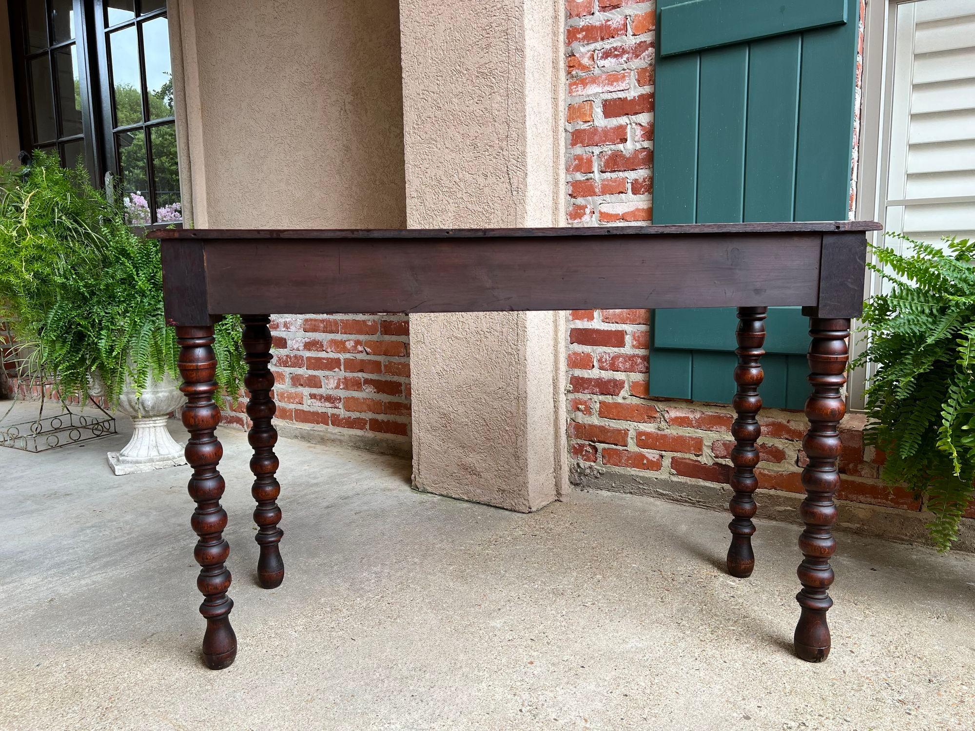 Antique English Console Sofa Table Carved Oak Tudor Bobbin Leg c1890 5