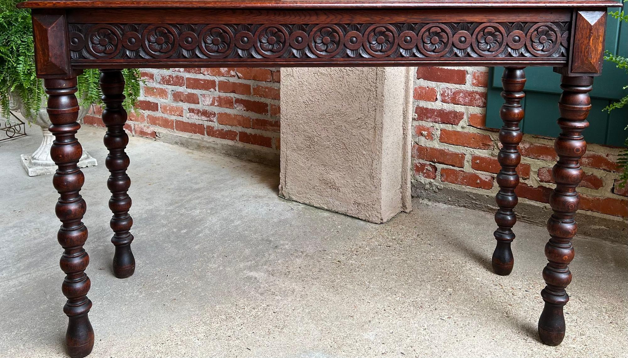 Antique English Console Sofa Table Carved Oak Tudor Bobbin Leg c1890 8