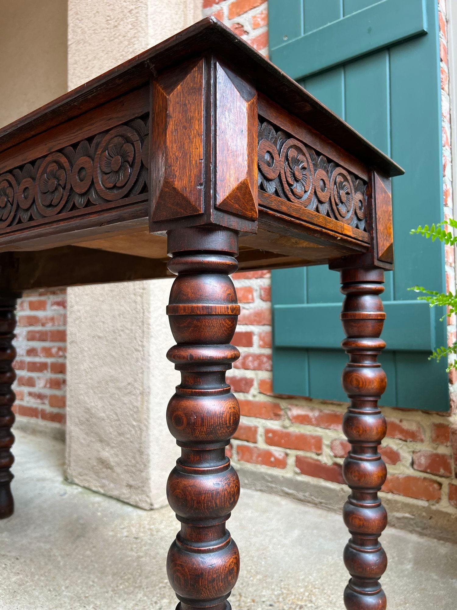 Antique English Console Sofa Table Carved Oak Tudor Bobbin Leg c1890 9