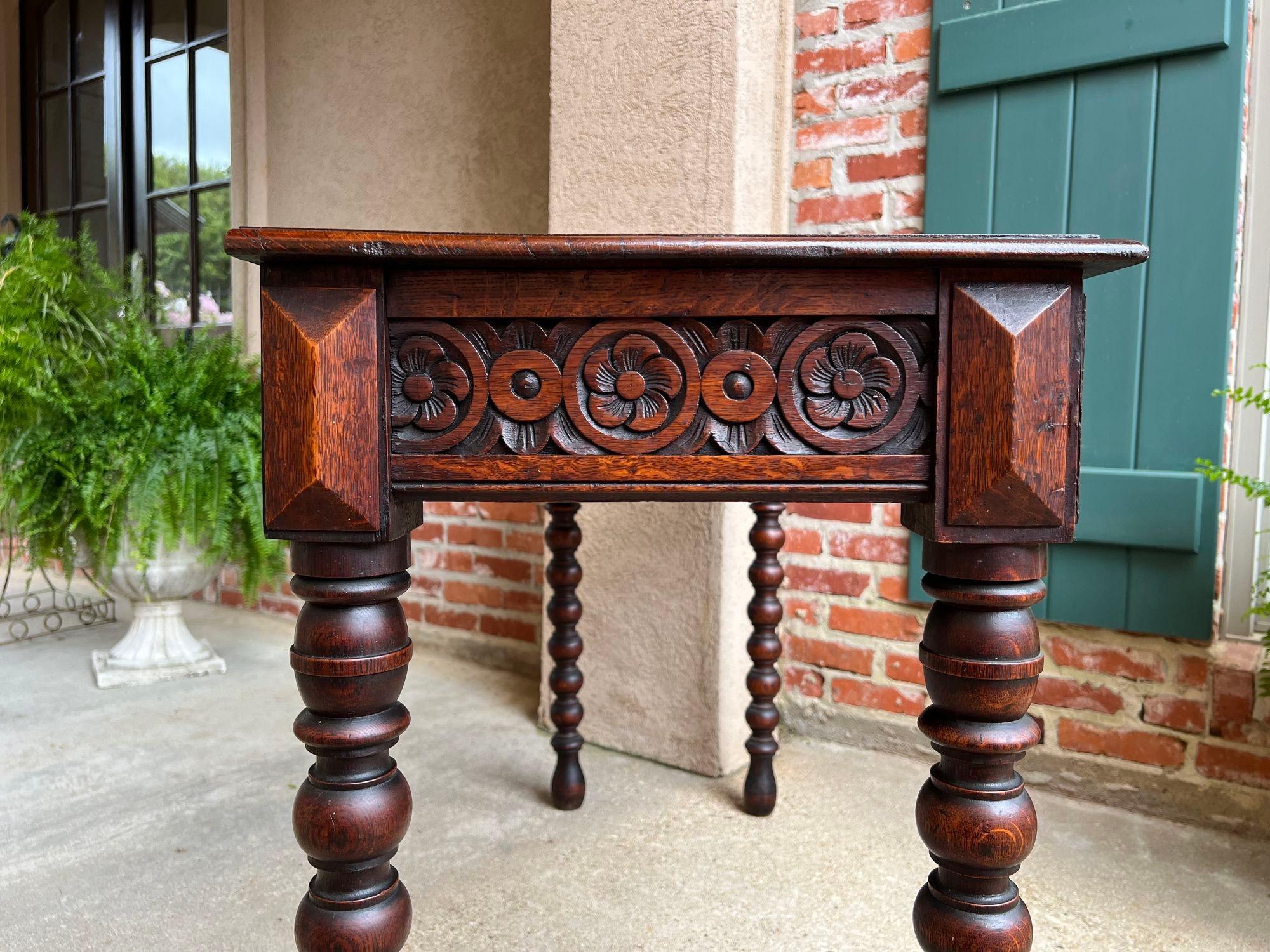 Antique English Console Sofa Table Carved Oak Tudor Bobbin Leg c1890 10