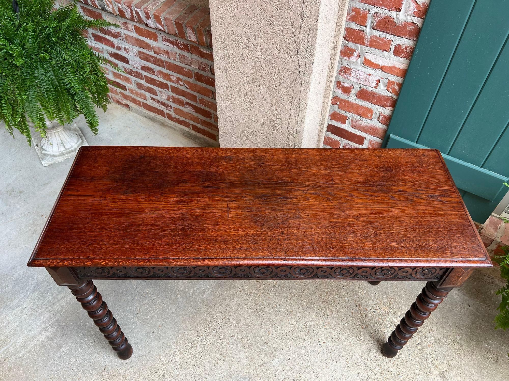 Antique English Console Sofa Table Carved Oak Tudor Bobbin Leg c1890 11
