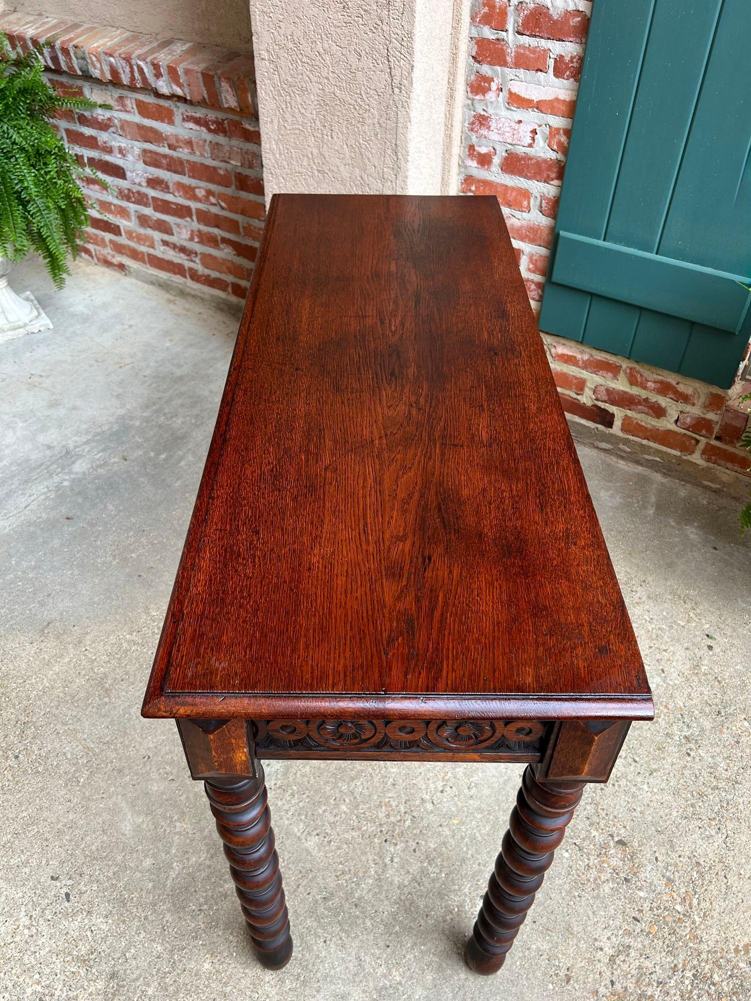 Antique English Console Sofa Table Carved Oak Tudor Bobbin Leg c1890 12