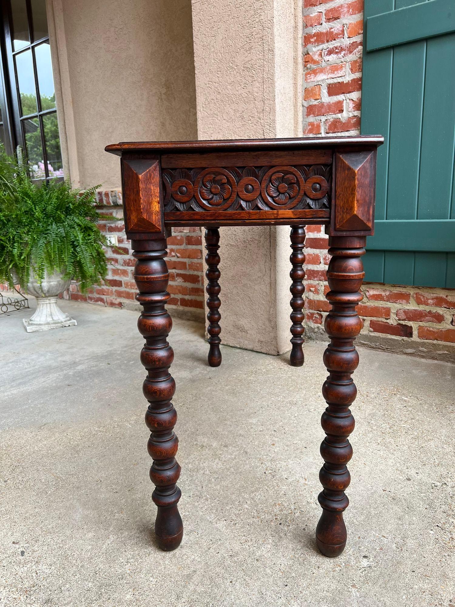 Antique English Console Sofa Table Carved Oak Tudor Bobbin Leg c1890 1