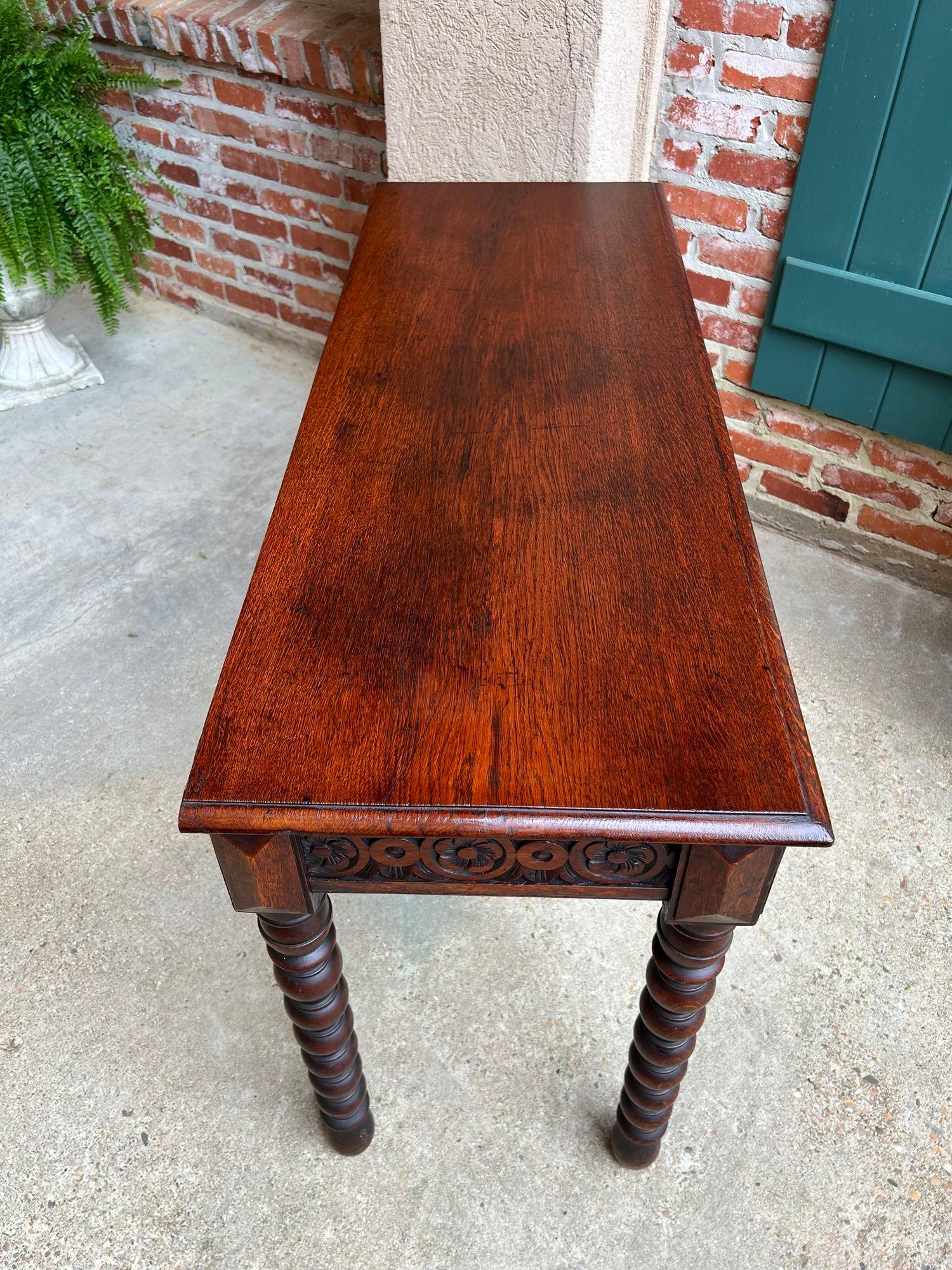 Antique English Console Sofa Table Carved Oak Tudor Bobbin Leg c1890 2