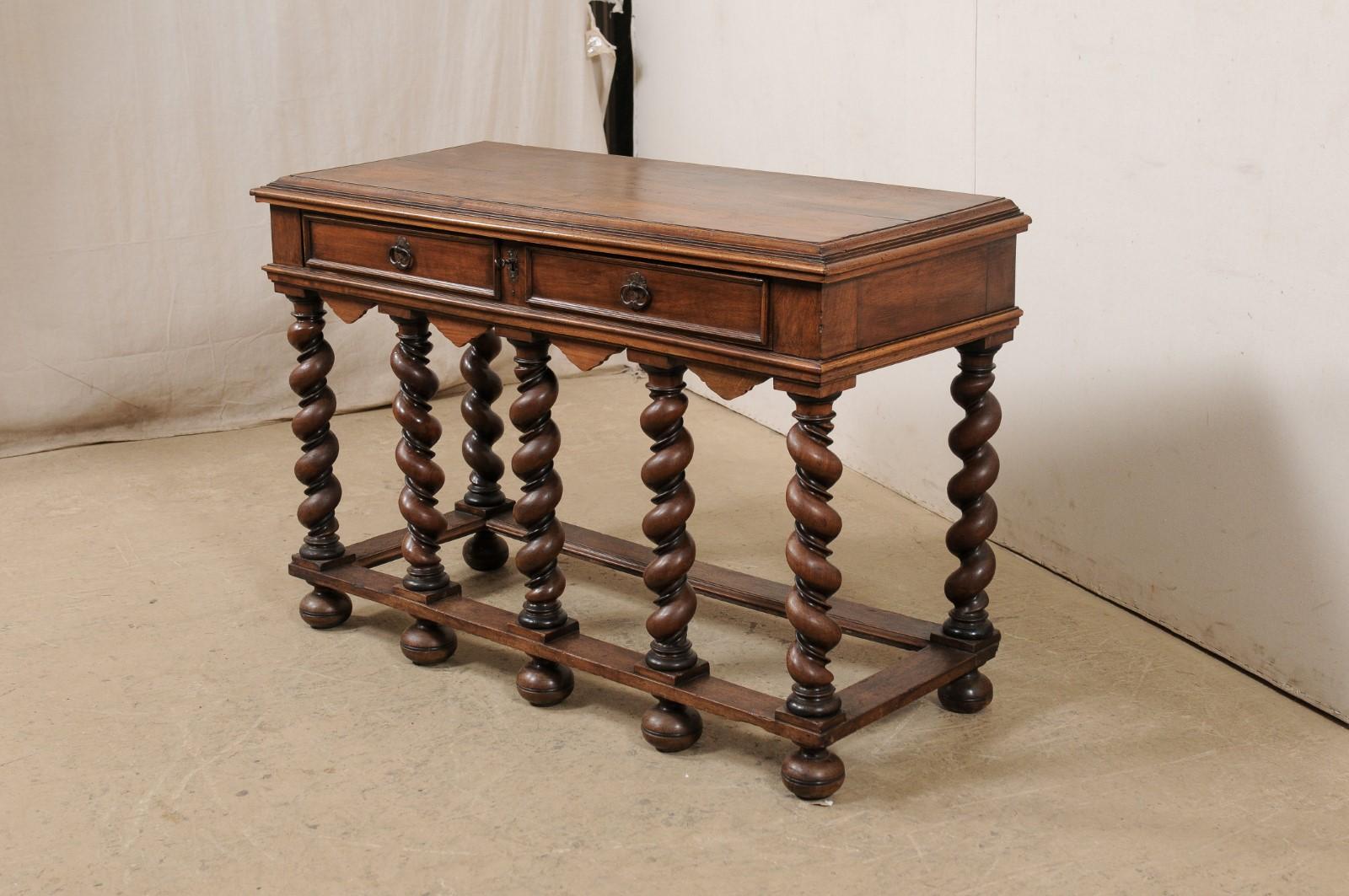 Antique English Console Table Beautifully Presented on Robust Barely Twist Legs In Good Condition For Sale In Atlanta, GA